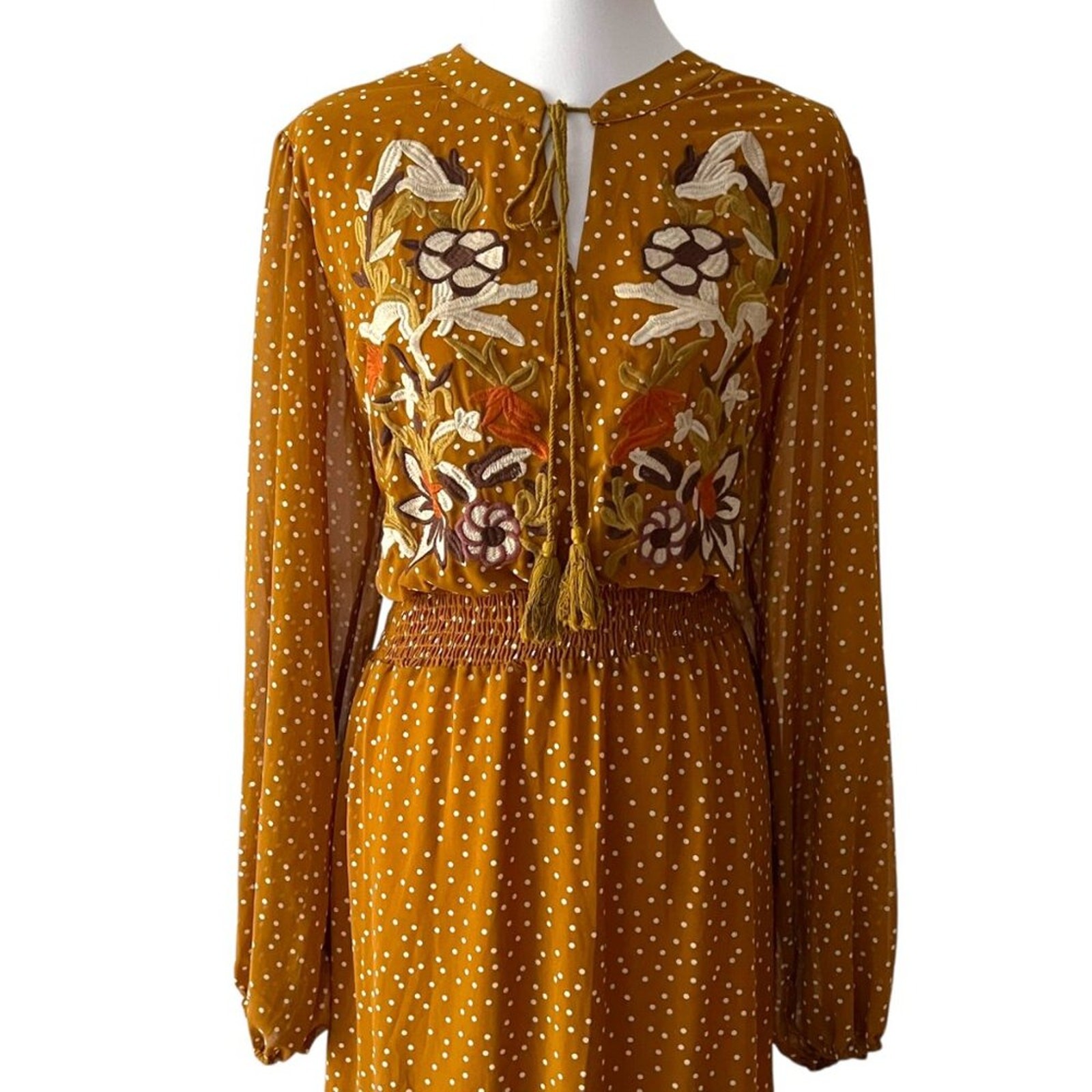 Plus Size Fall Maxi Dress 18 Boho 3X Embroidered Long Polka Dot Elastic waist