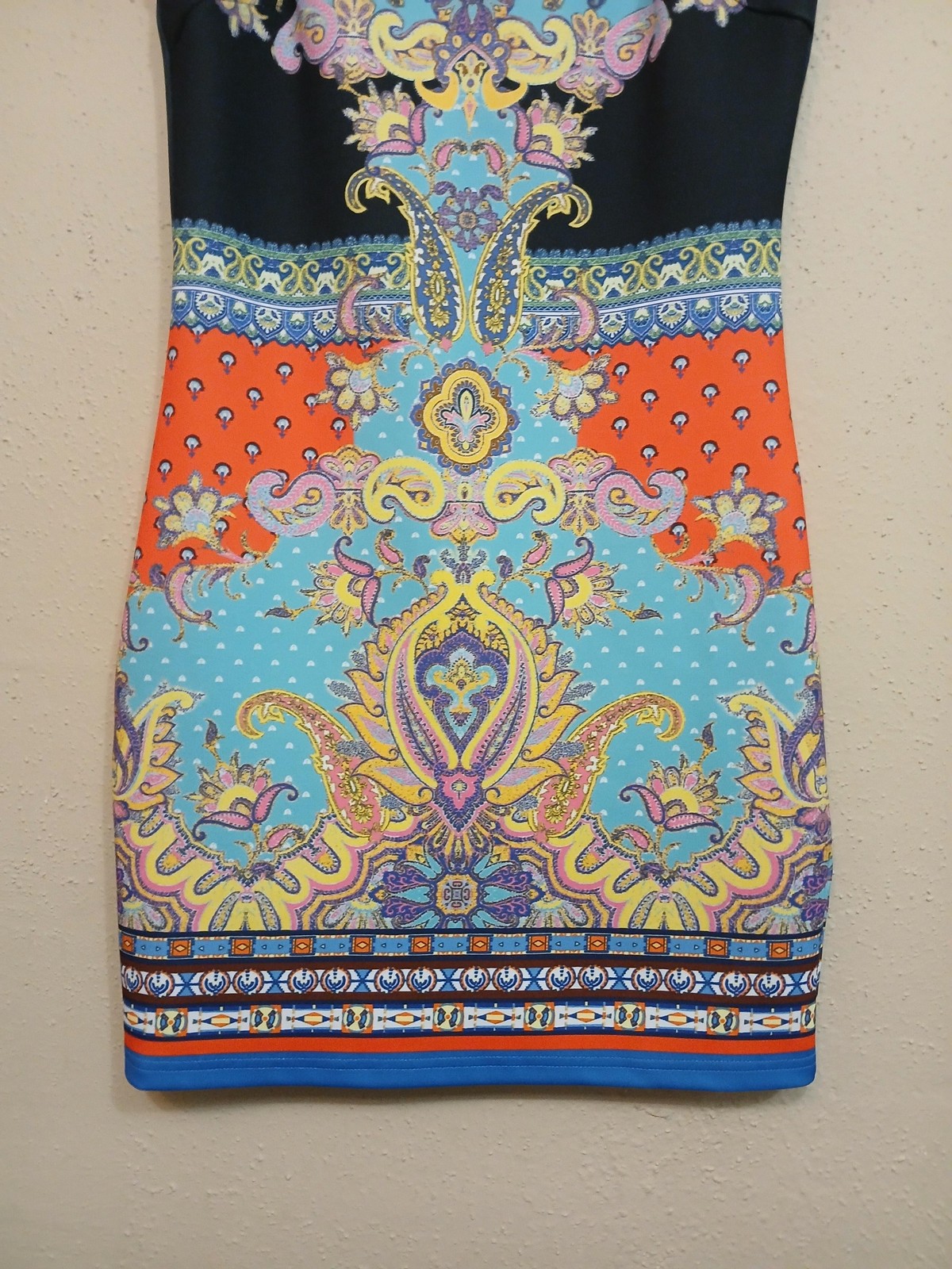 Peachpuff Dress Womens Medium Multicolor Paisley Sleeveless Scoop Neck Mini