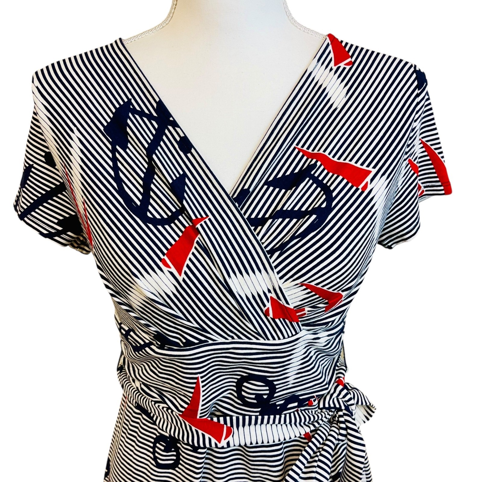 TALBOTS Striped Nautical Anchor Dress S P Fisherman Nautical Coastal Preppy