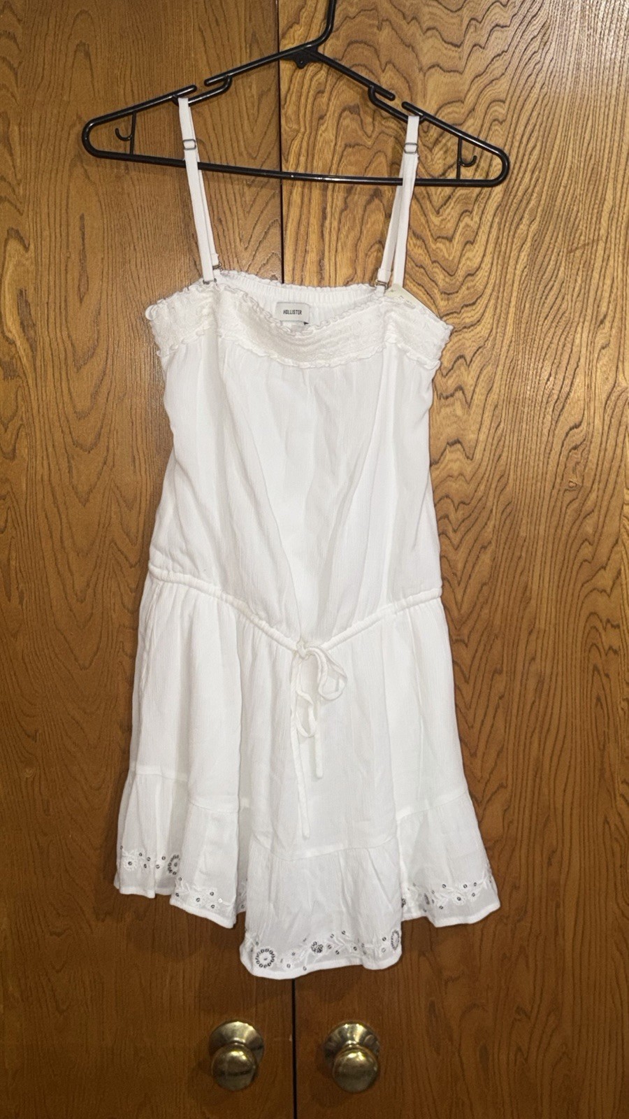 Hollister White Eyelet Sequin Mini Dress Size Small Brand New Boho Sun Dress
