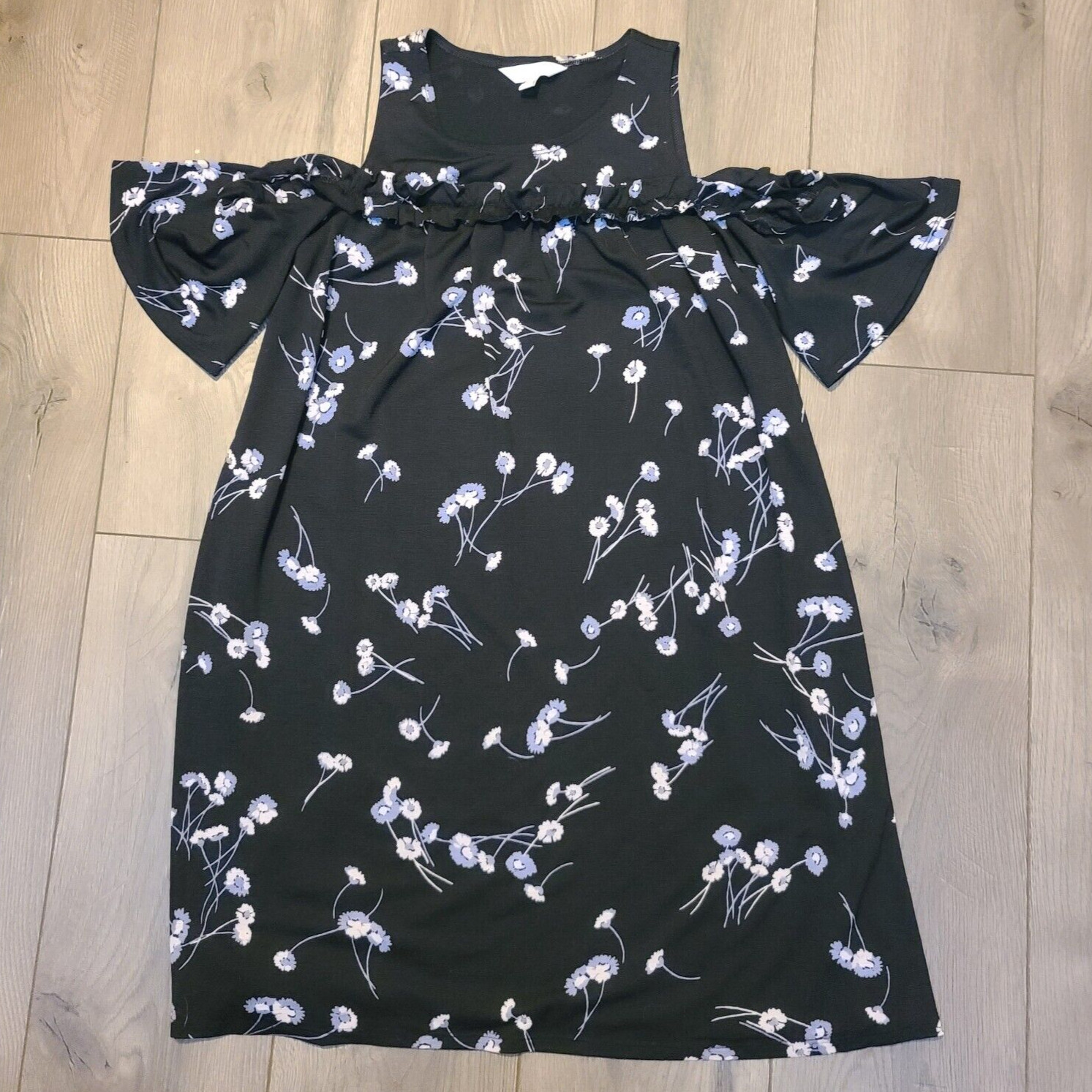 Lauren Conrad Women’s Black Floral Design Cold-Shoulder Lined Dress Sz Small EUC
