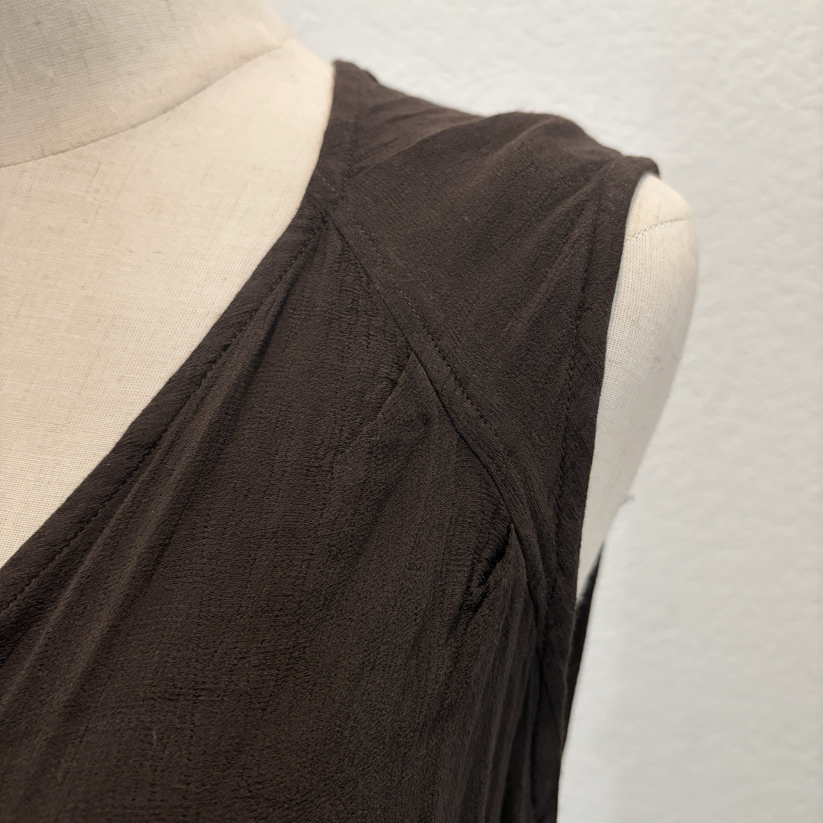 NEW Ghost Midi Wrap Dress Size Medium Brown Sleeveless Boho Lagenlook Layering
