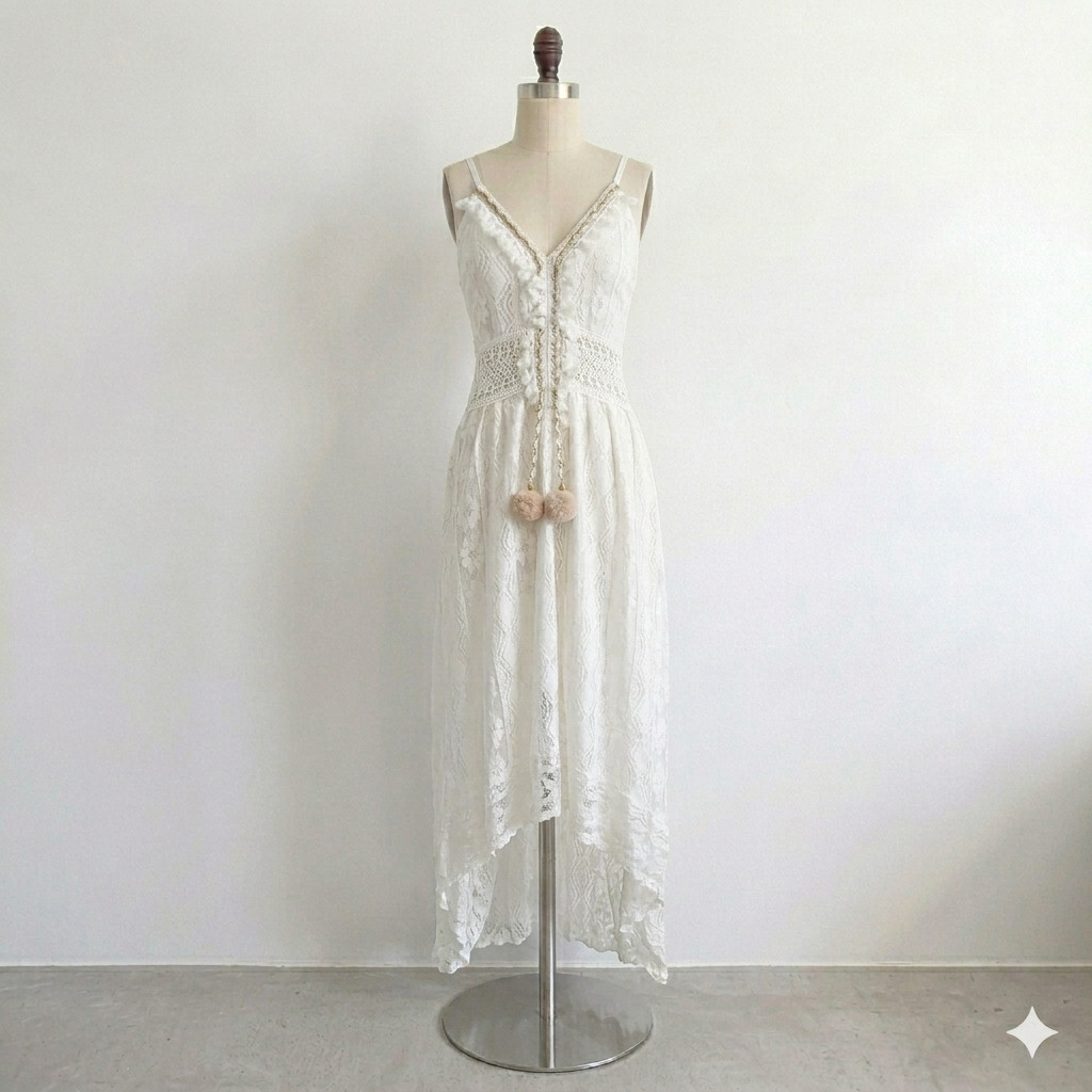 Lace Boho Long Dress Hippie Wedding Beach Festival Witchy Fairy Floral Daisy