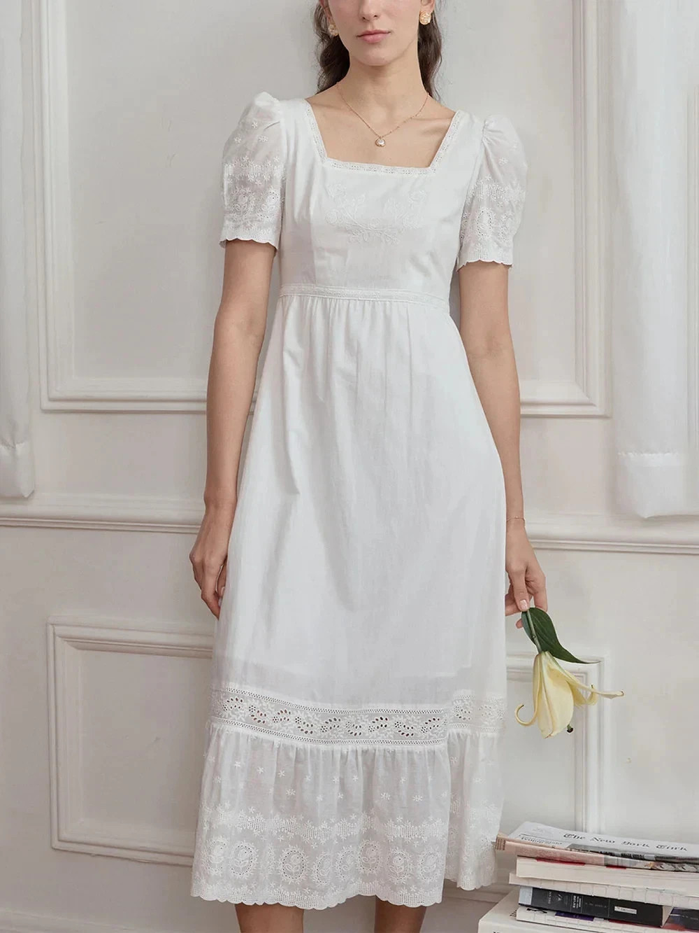 Elsa Square Neck Puff Sleeve Cotton Dress Size Medium