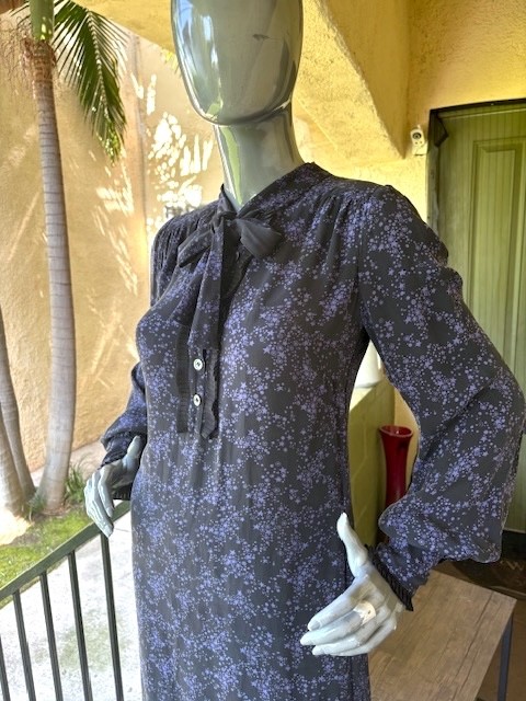 GHOST Vintage Long-Sleeve Silk Print Dress w/ Tie-Neck EUC/UK 10=US 6
