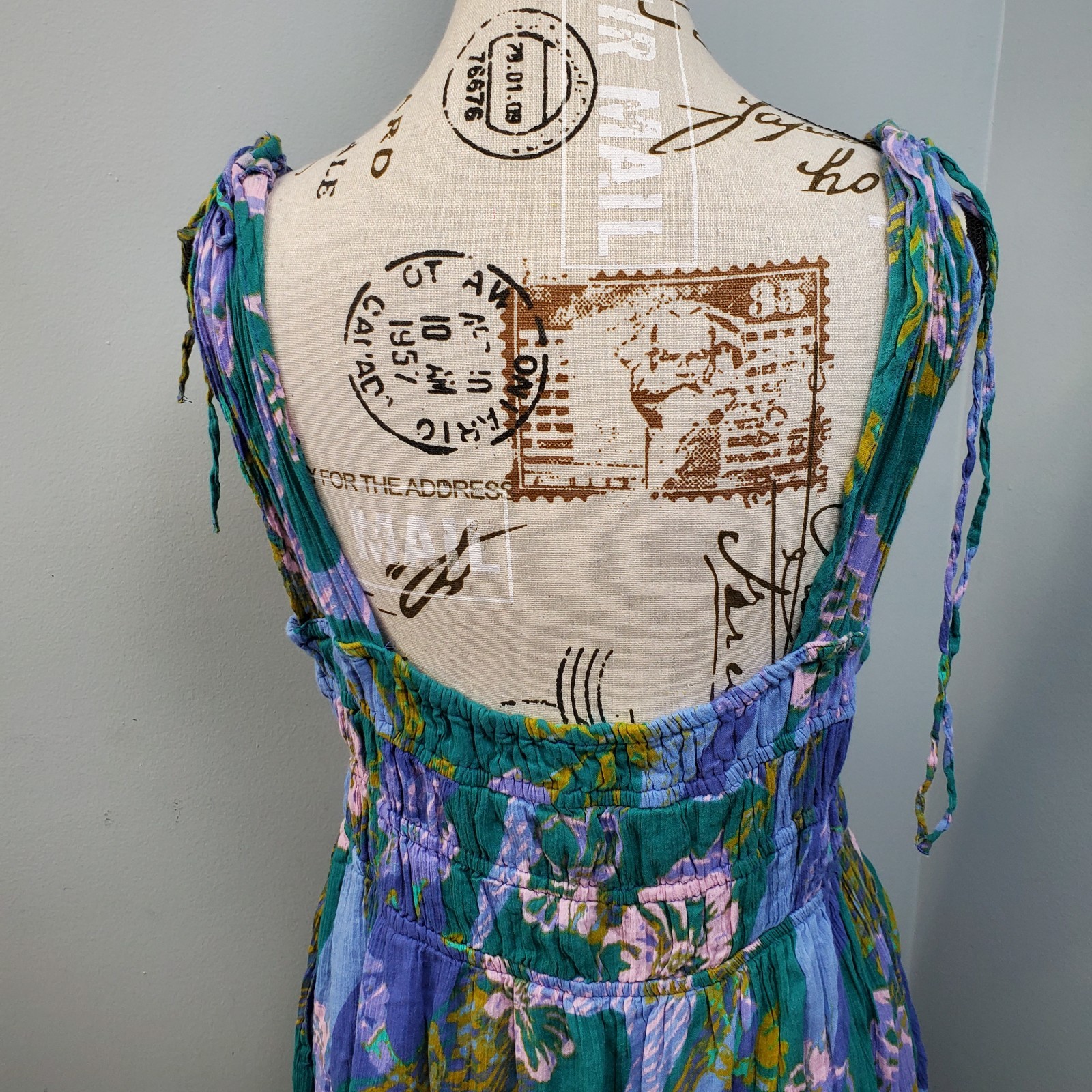 Free People Mini Dress Womens M Multi Floral Tiered Smocked Scoop Neck Backless