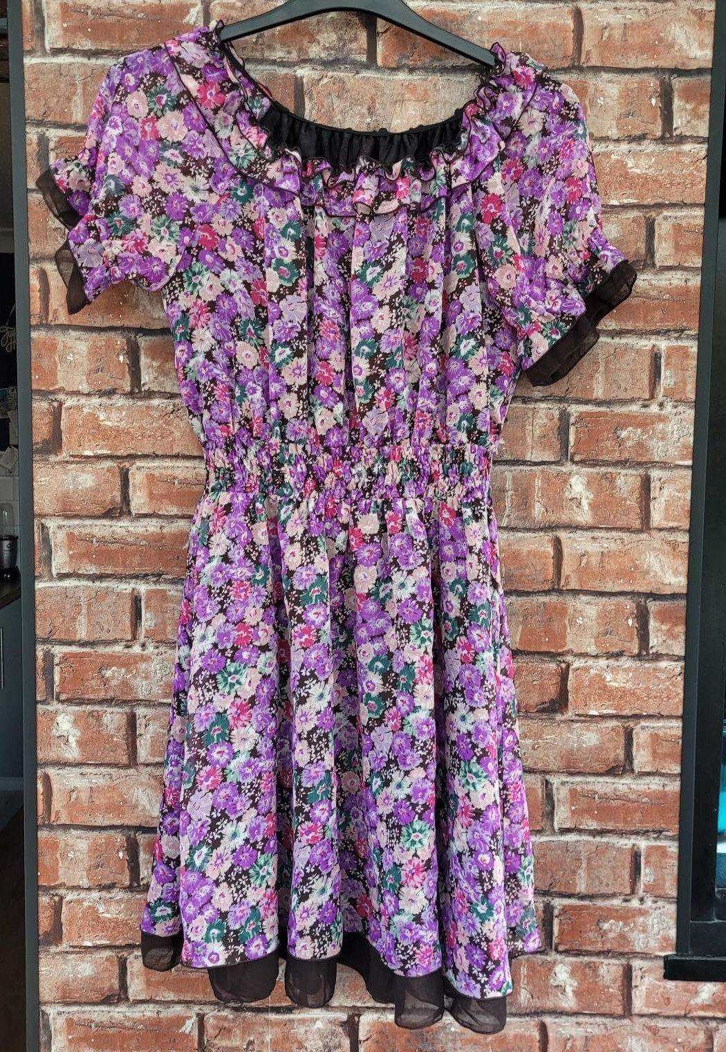 Soljerry Japanese‑Style Floral Midi Dress – Purple / Pink / White – UK 8/10