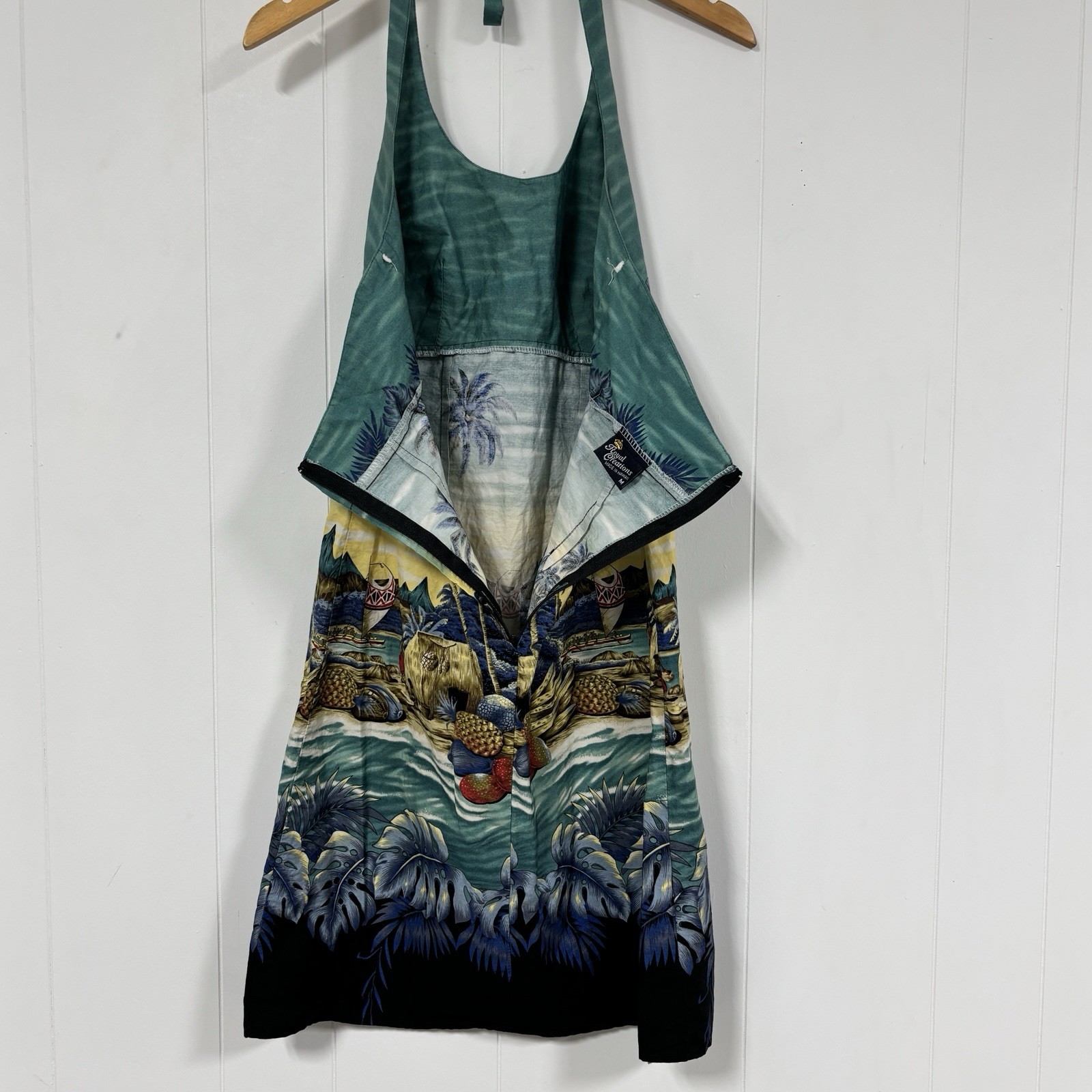 Royal Creations Hawaiian Halter Dress M Scenic Tropical Print Made in Hawaii
