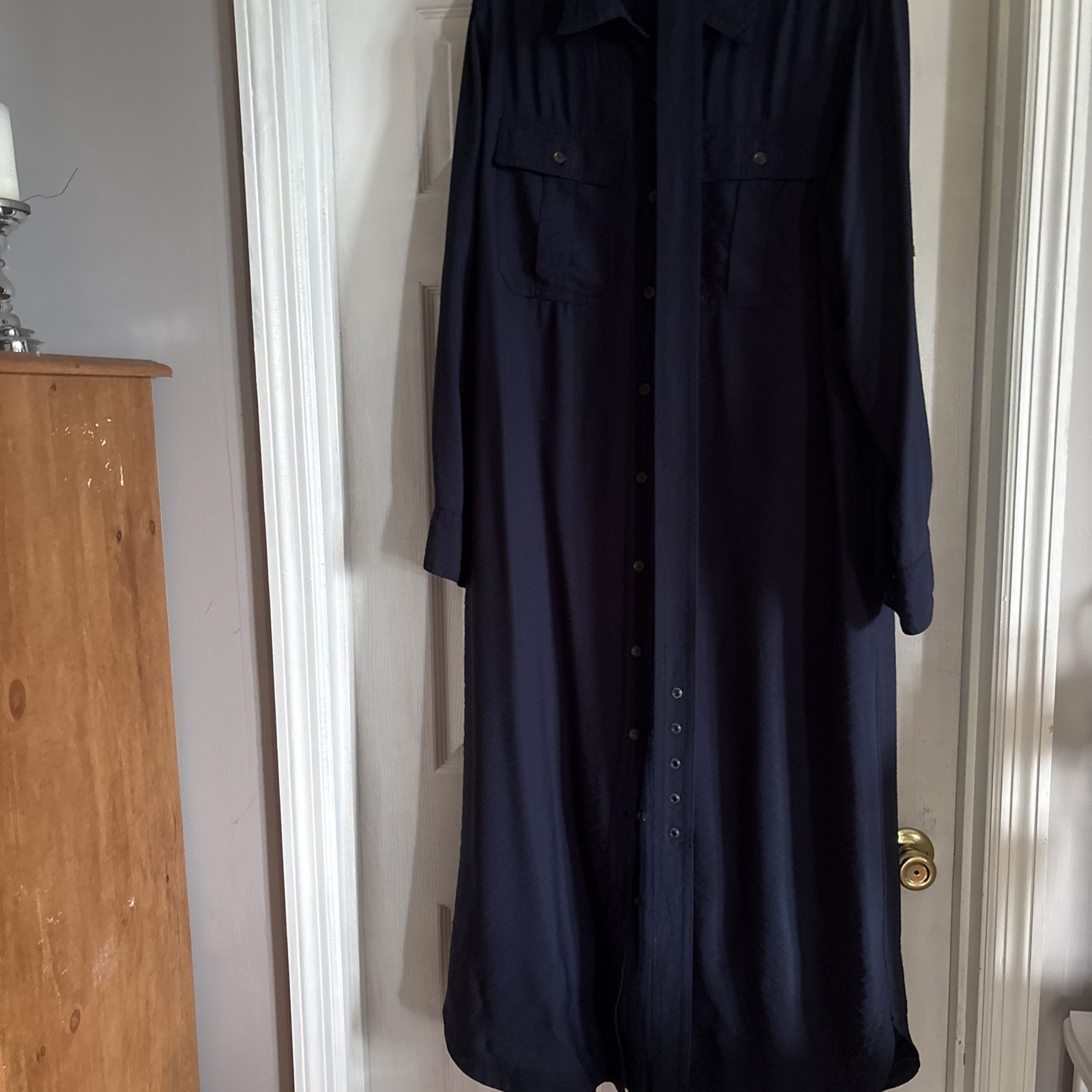 Banana Republic Shirt Dress Large Navy Maxi Utility Rayon Belt Coastal Nantucket