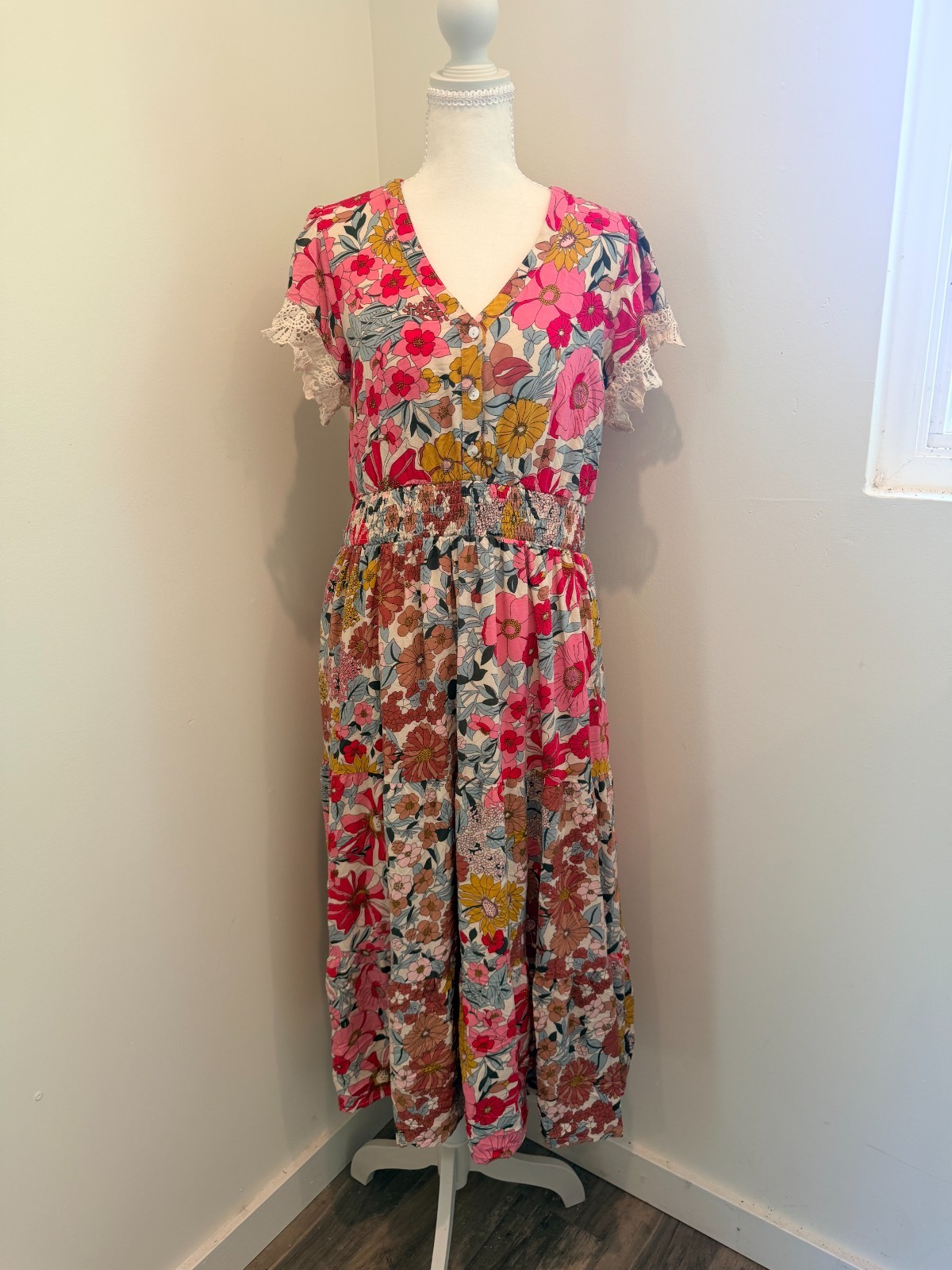 Baltic Born Aliyah Vibrant Boho Floral Midi Dress Size L