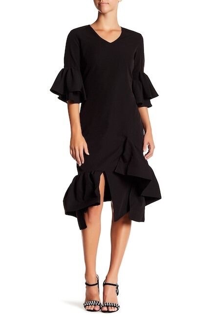 NWT Gracia Asymmetrical Ruffle V-Neck Dress Classic Little Black Dress Medium