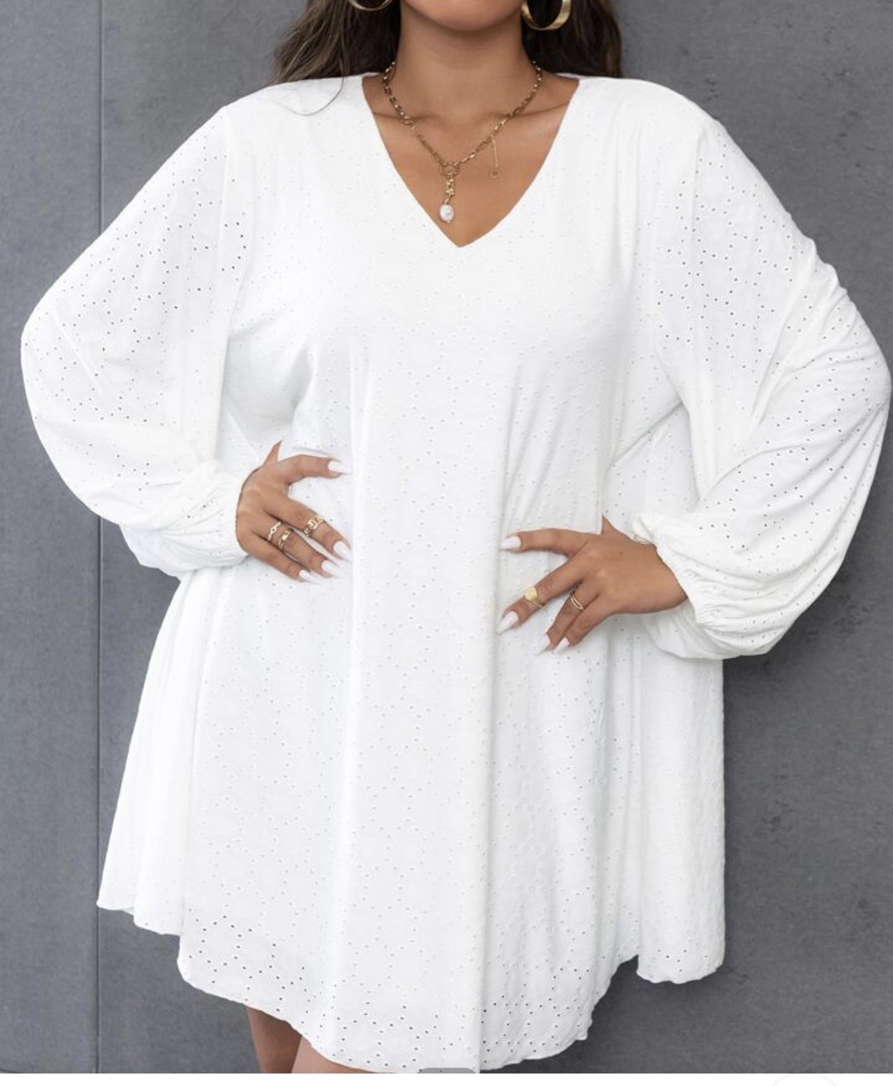 Women’s Plus White Lined Eyelet Lace Dress Sz 2XL SHEIN CURVE Bishop Sleeve