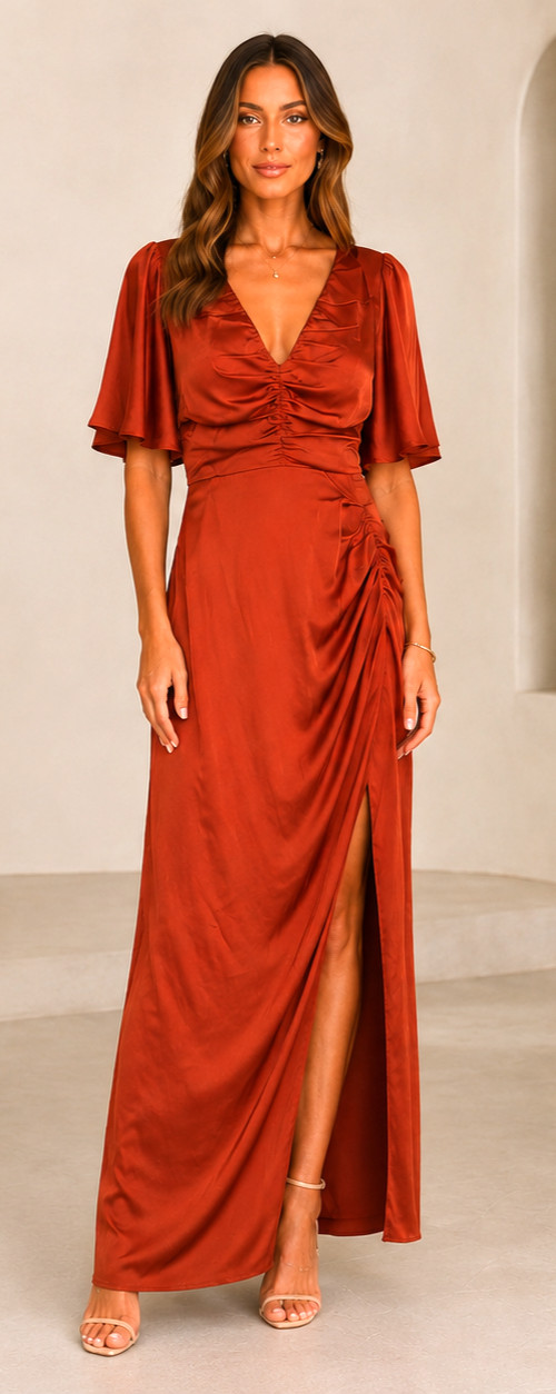 Chancery Rust Ruched Maxi Dress | BNWT | Formal Gown | RRP $219