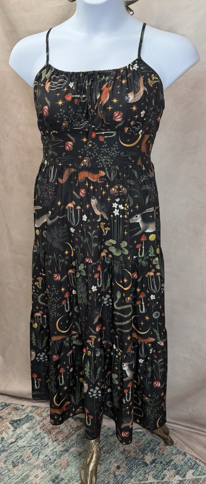 Romwe Black Whimsigoth Print Sleeveless Tiered Peasant Dress Size 1XL