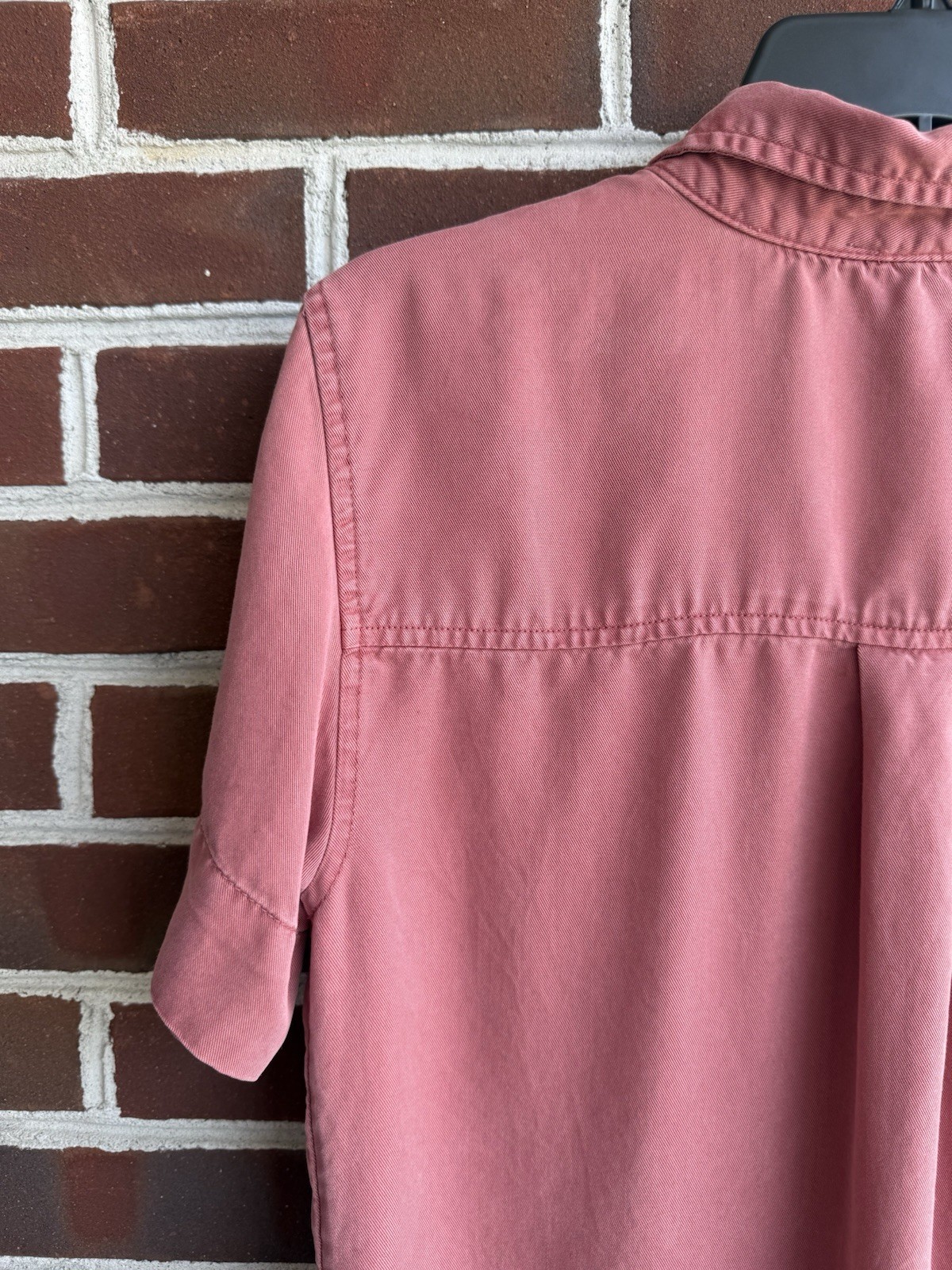 Lucky Brand M Salmon Lyocell Twill Shirt Dress Short Sleeve Button Front Pockets