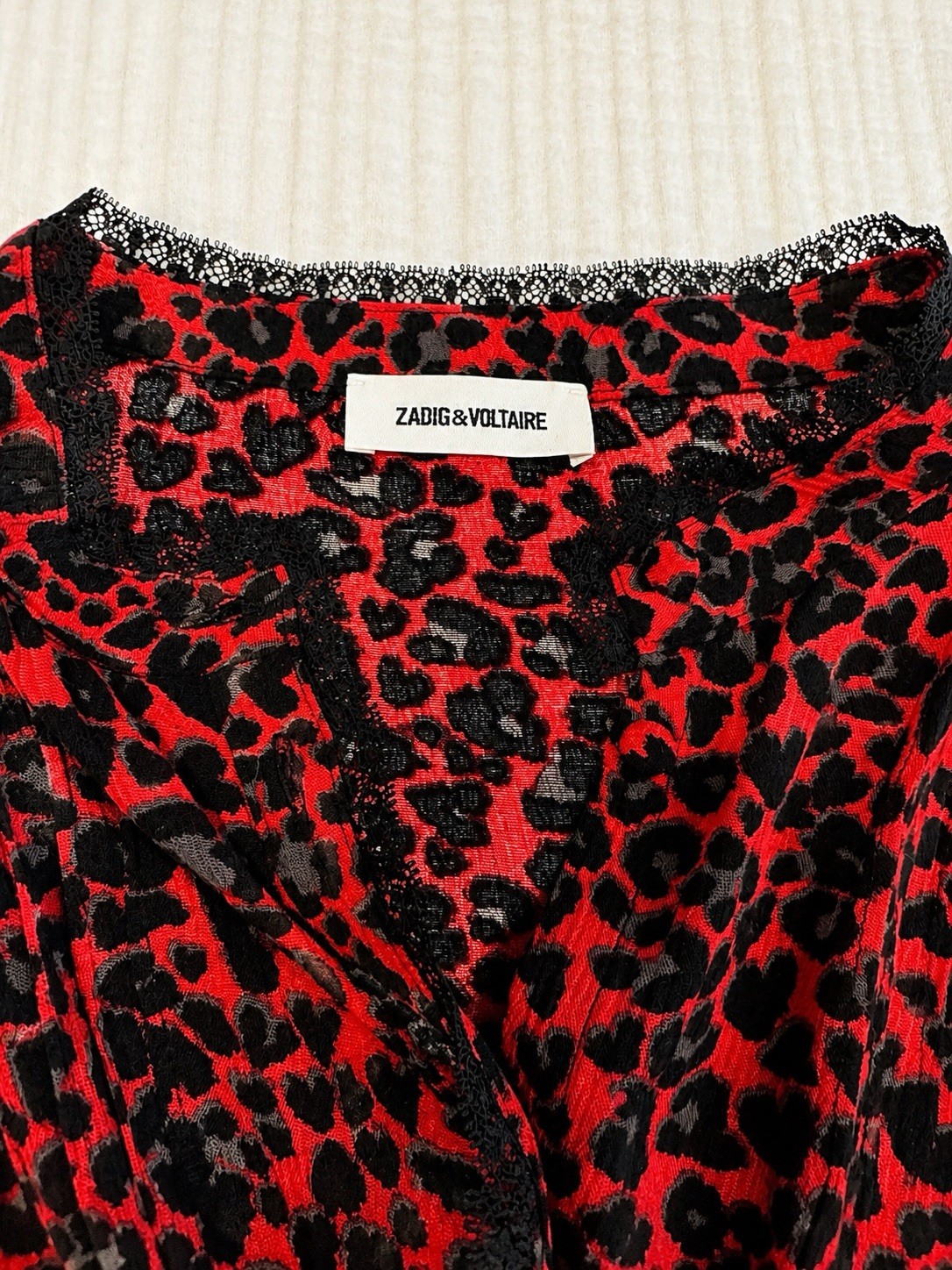 Zadig & Voltaire Red/Black Leopard Lace Trim Round Neck A-Line Knee Dress S