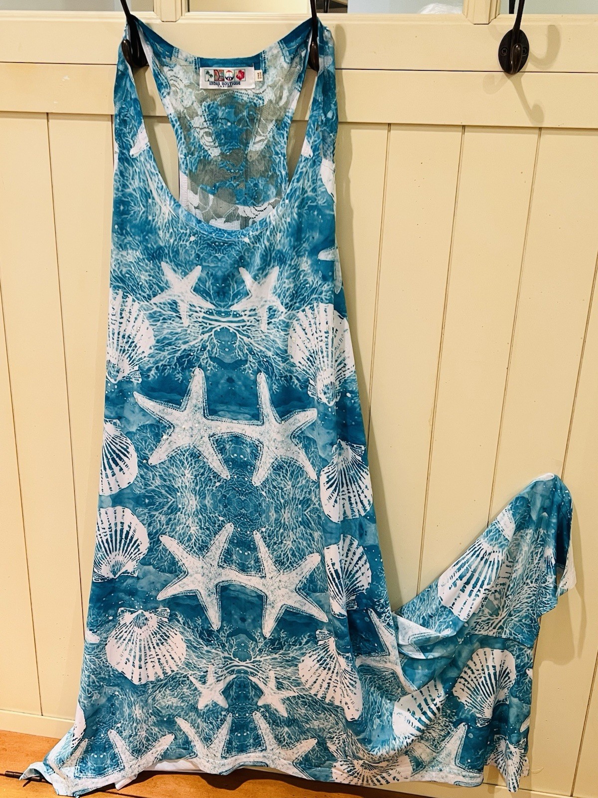 India Boutique Beach Coverup One Sz Blue Nautical, Matching Earrings Exc. Cond.