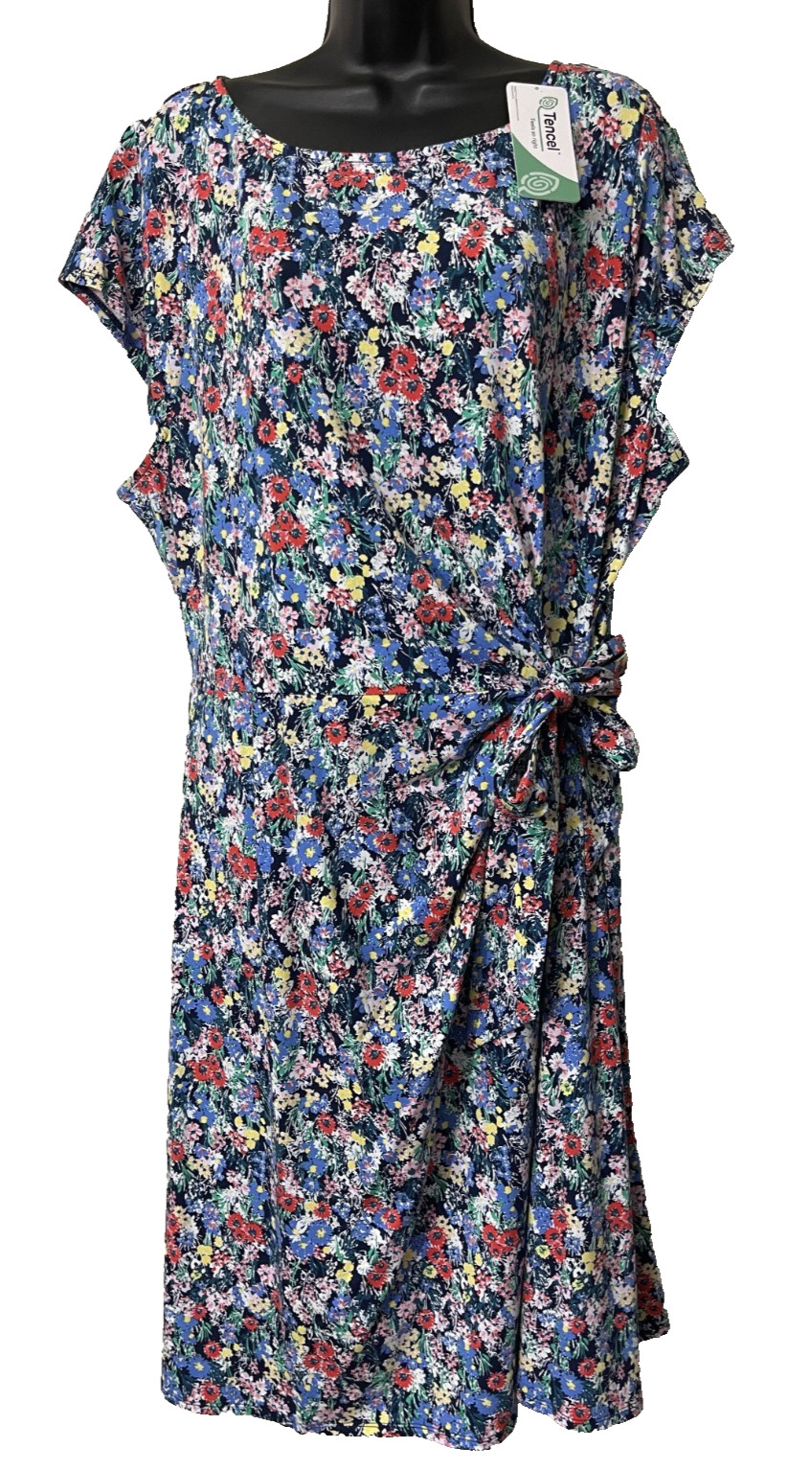 Lands End Tie Waist Midi Dress Tencel Floral 2X 20W-22W NEW!