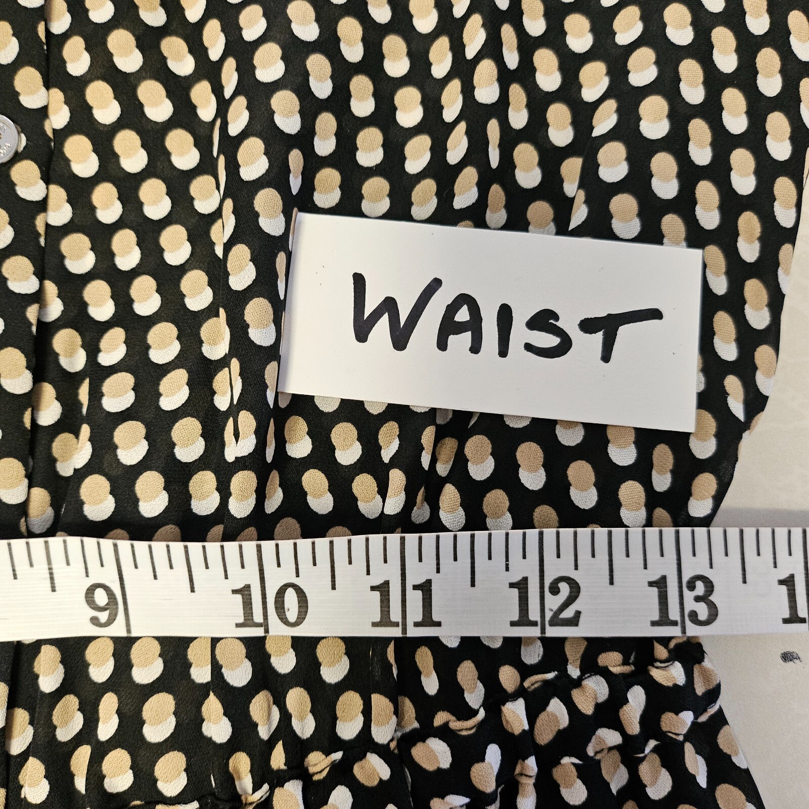 Michael Kors Beige Black Spot Maxi Dress S Button Front Belted Sheer Long Sleeve
