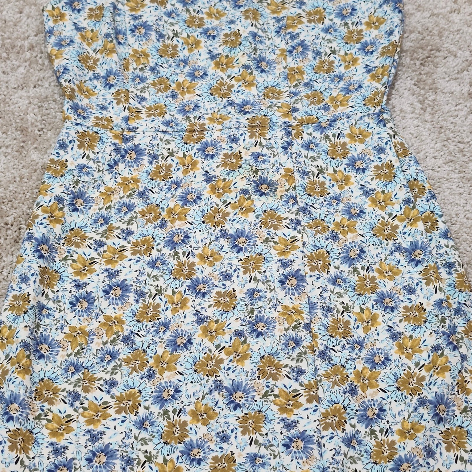 Originality Blue Yellow Floral Mini Dress Spaghetti Strap Women’s S