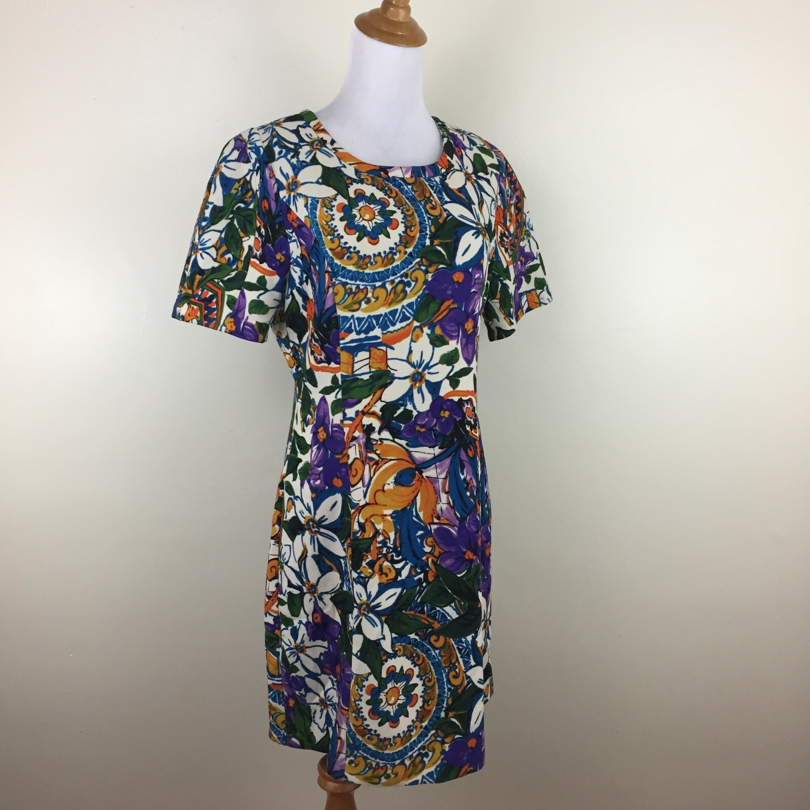 NWT I. MADELINE Multi-Color Print Short Sleeve Lined Dress Womens sz Small