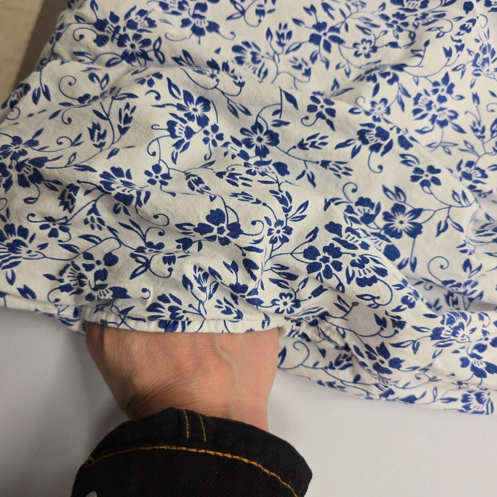 Metropolitan Blue White Floral Paisley Cotton Muu Muu House Dress Womens Medium