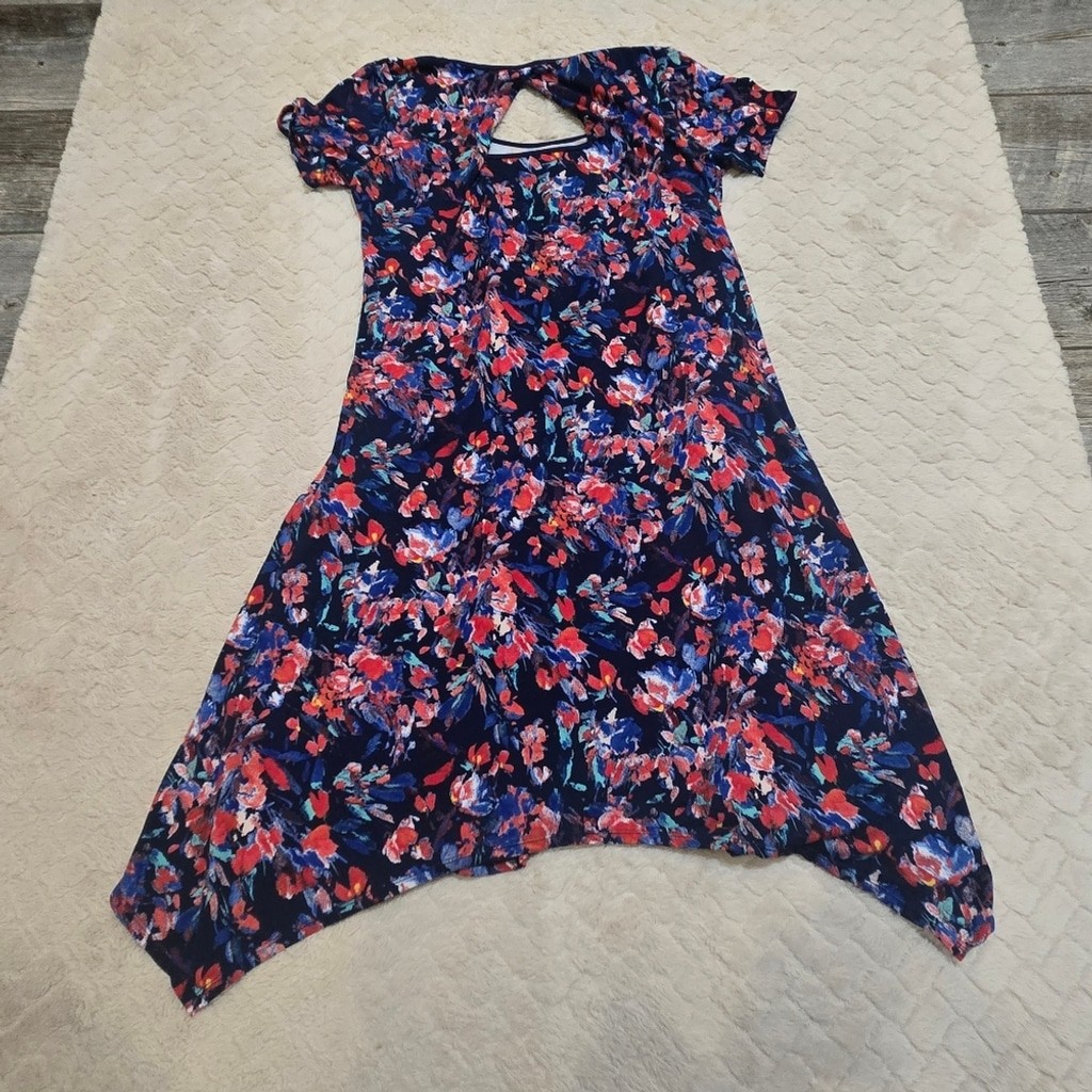 Cuddl Duds Flexwear Blue Floral Swing Cozy Dress, Size Medium