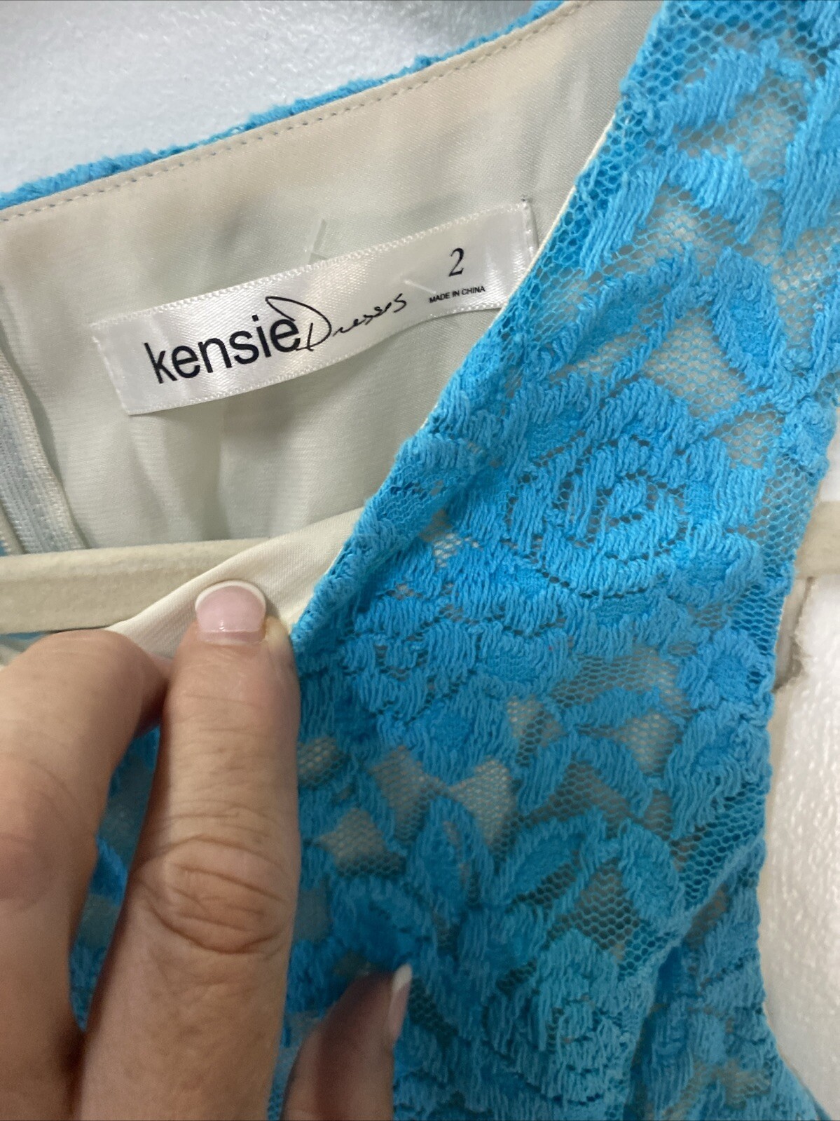 Womens Kensie Turquoise Lace Dress Lined Beige Size 2 New With Tags
