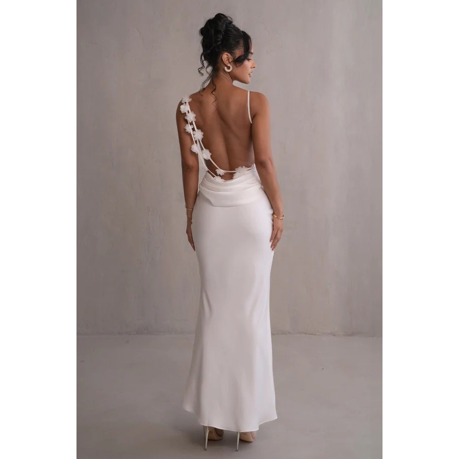 J Lux Label Bridal Down The Aisle Satin Gown Ivory Womens Size Large