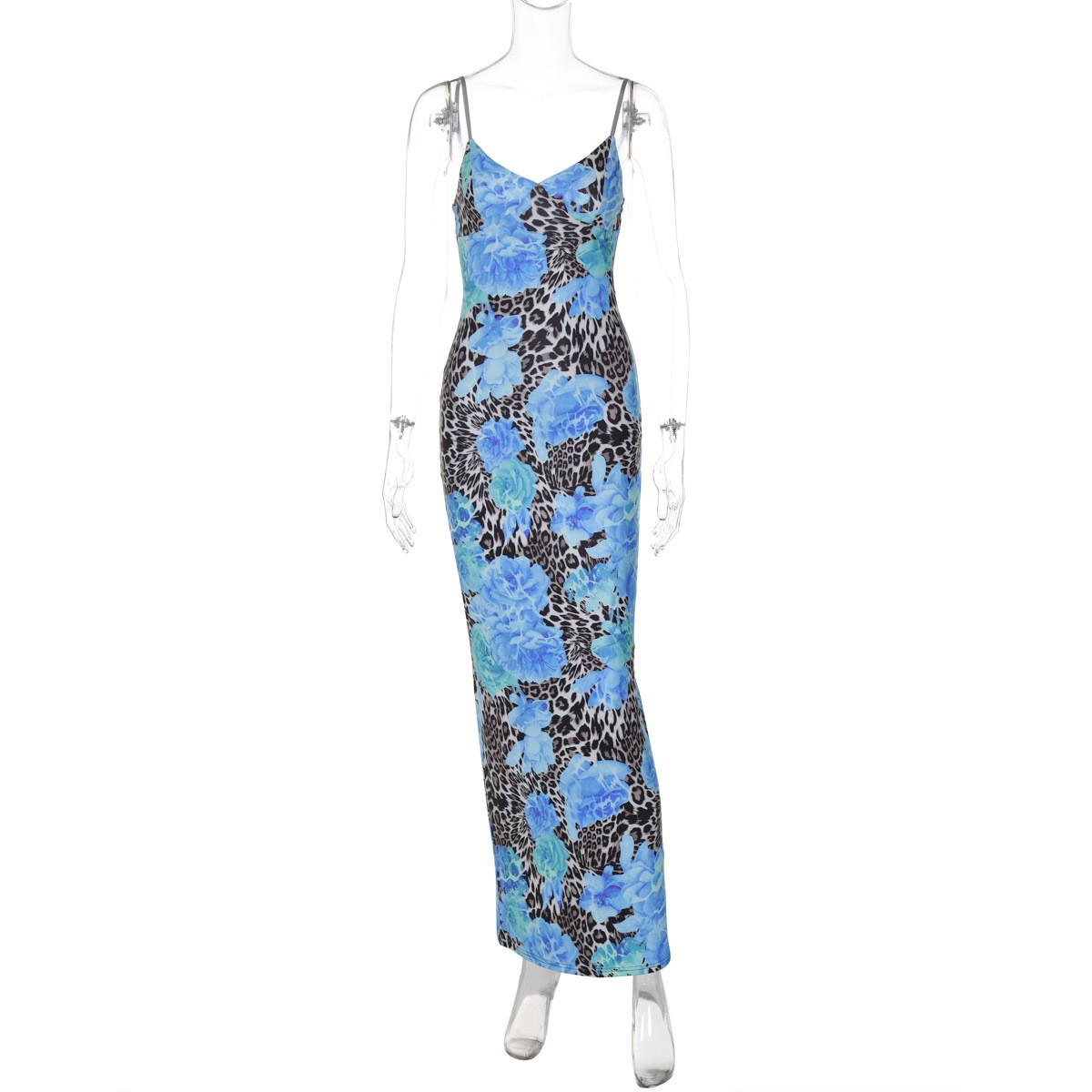 Women’s Polyester Fiber Slim Fit Printed Design with Suspender Dress