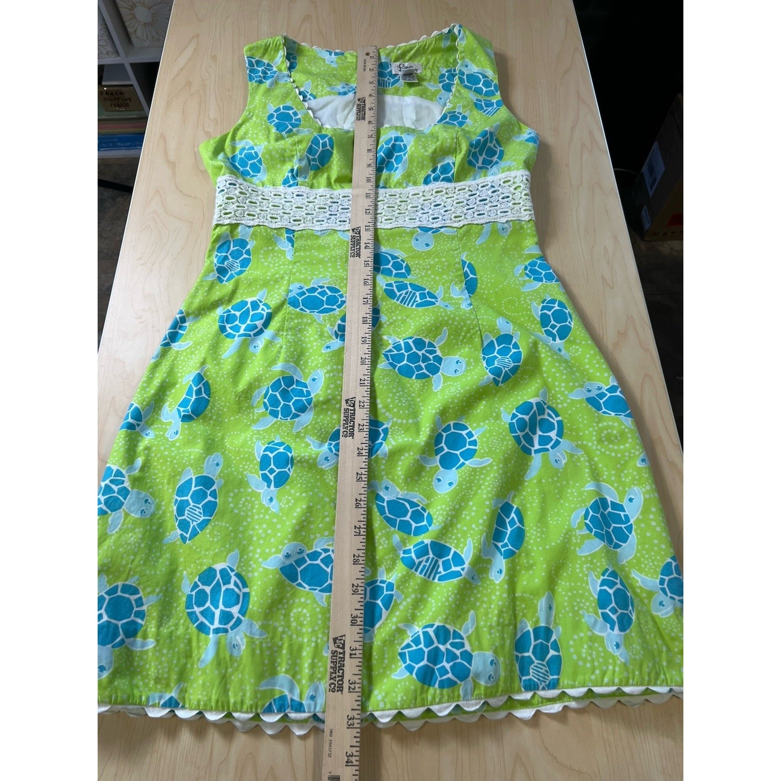 Lilly Pulitzer Dress Sea Turtle Print Lace Trim Details Size 8 Cotton Vintage