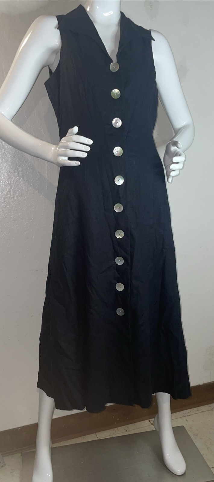 Coldwater Creek Linen Blend Maxi Mother of Pearl Button Front Dress Sz12 petite