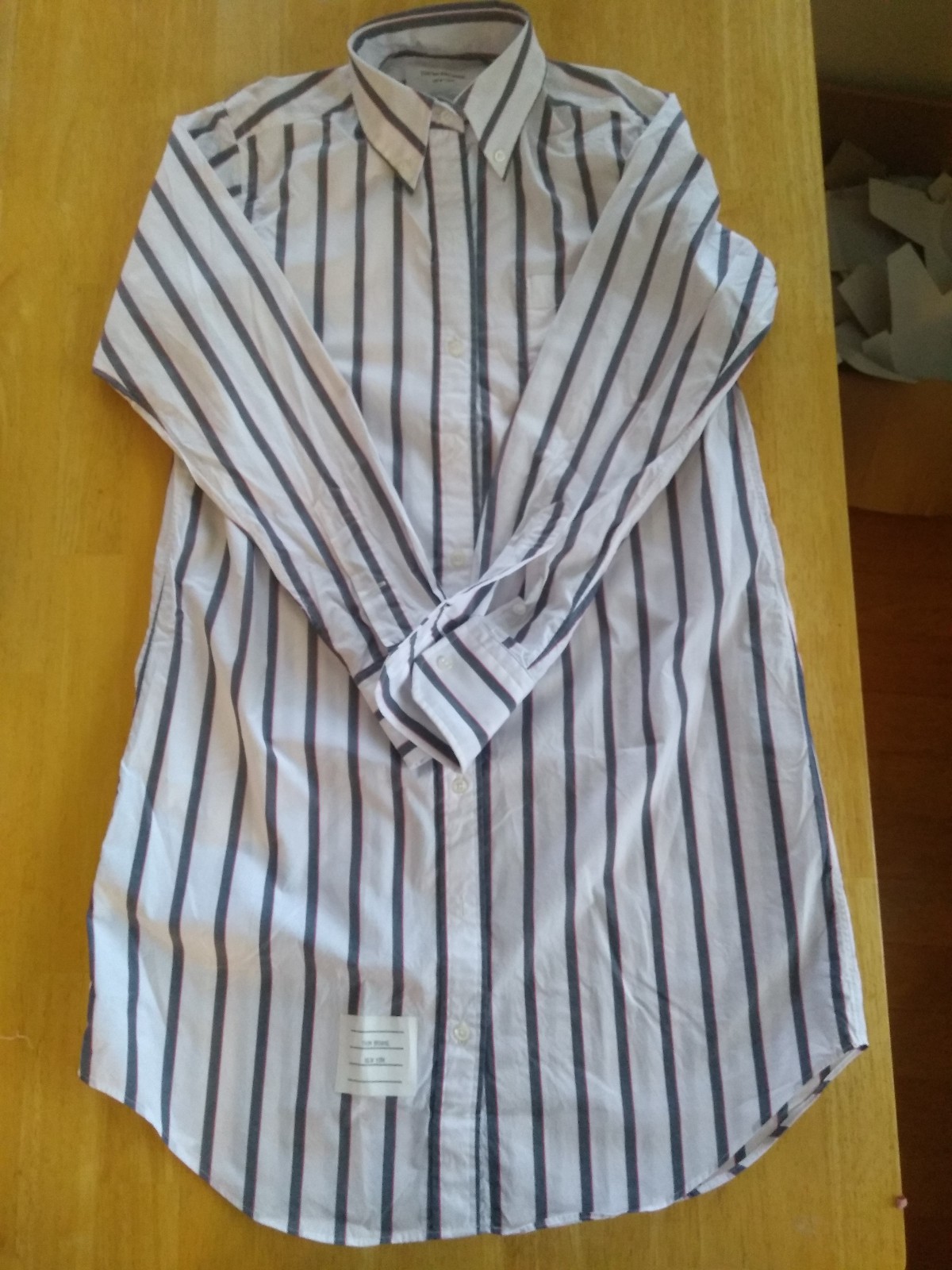 New Thom Browne White Blue Red Broadcloth Thigh Length Cotton Dress TB1 Small