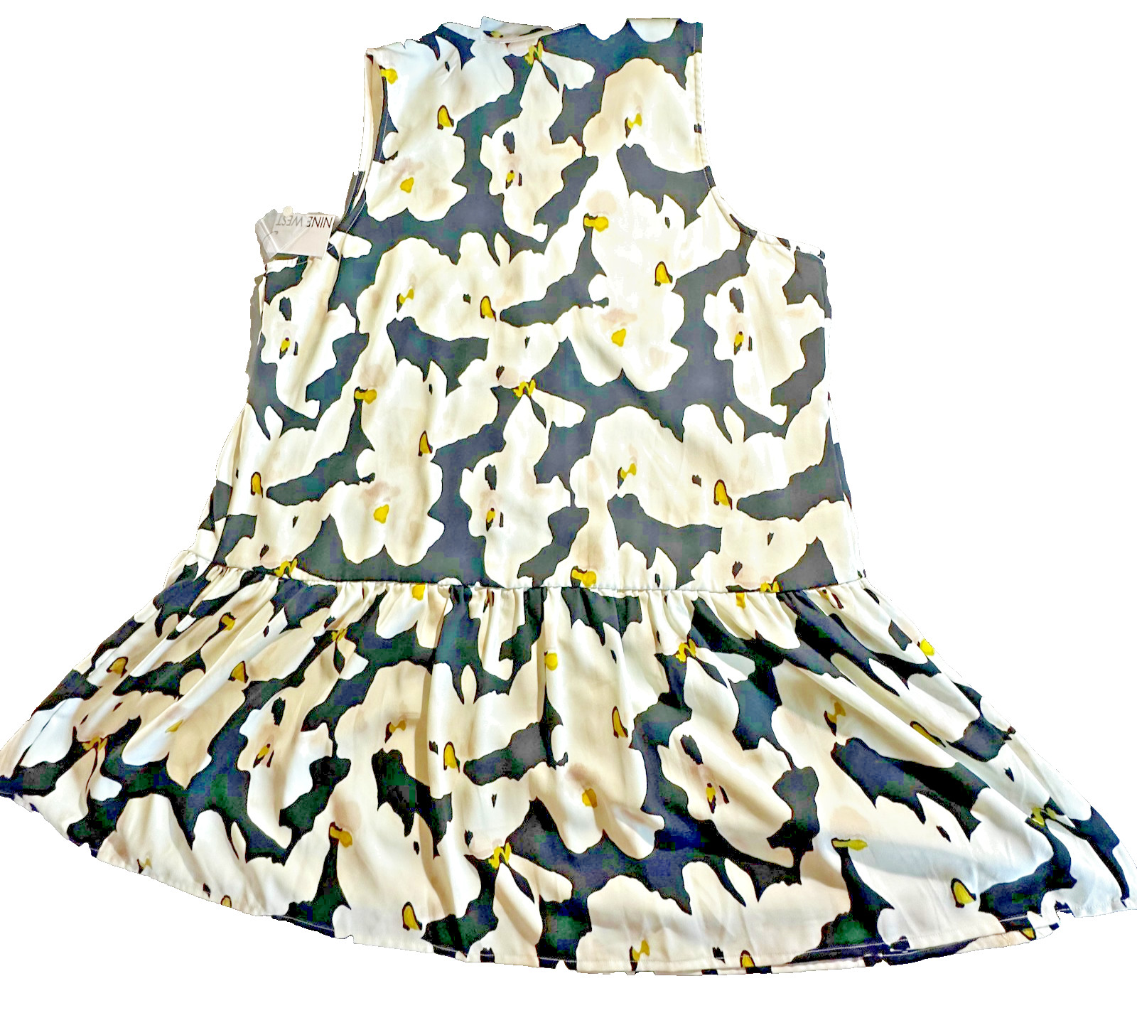 NWT Nine West Beautiful Button Front Sleeveless Ruffle Hem Black Floral Dress XL