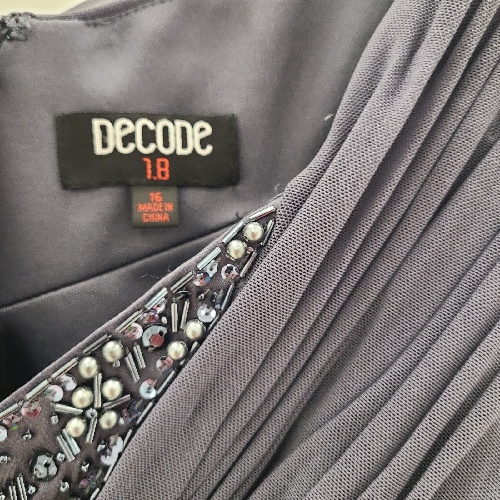 Decode 1.8 Cap Sleeve V Neck Gray Beaded Maxi Long Formal Gown Dress- Size 16
