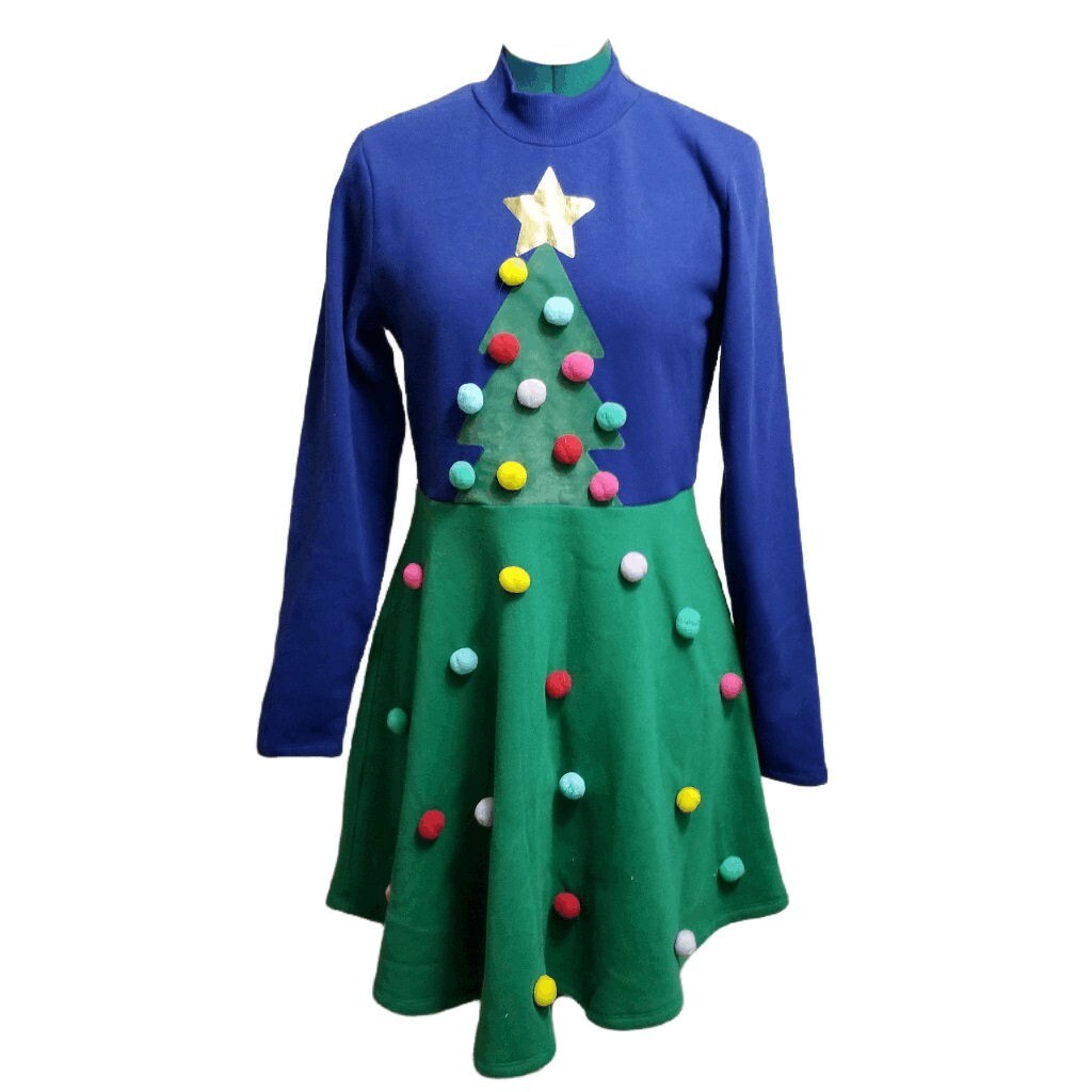 Mighty Fine Christmas Tree Pom Pom Junior Women’s Dress – Size: XL- NWT