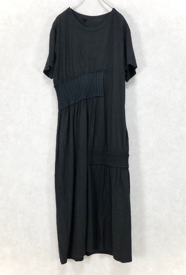 USED Y’S (Y’S) KNIT X COTTON MIXED MATERIAL LONG DRESS, BLACK GOOD