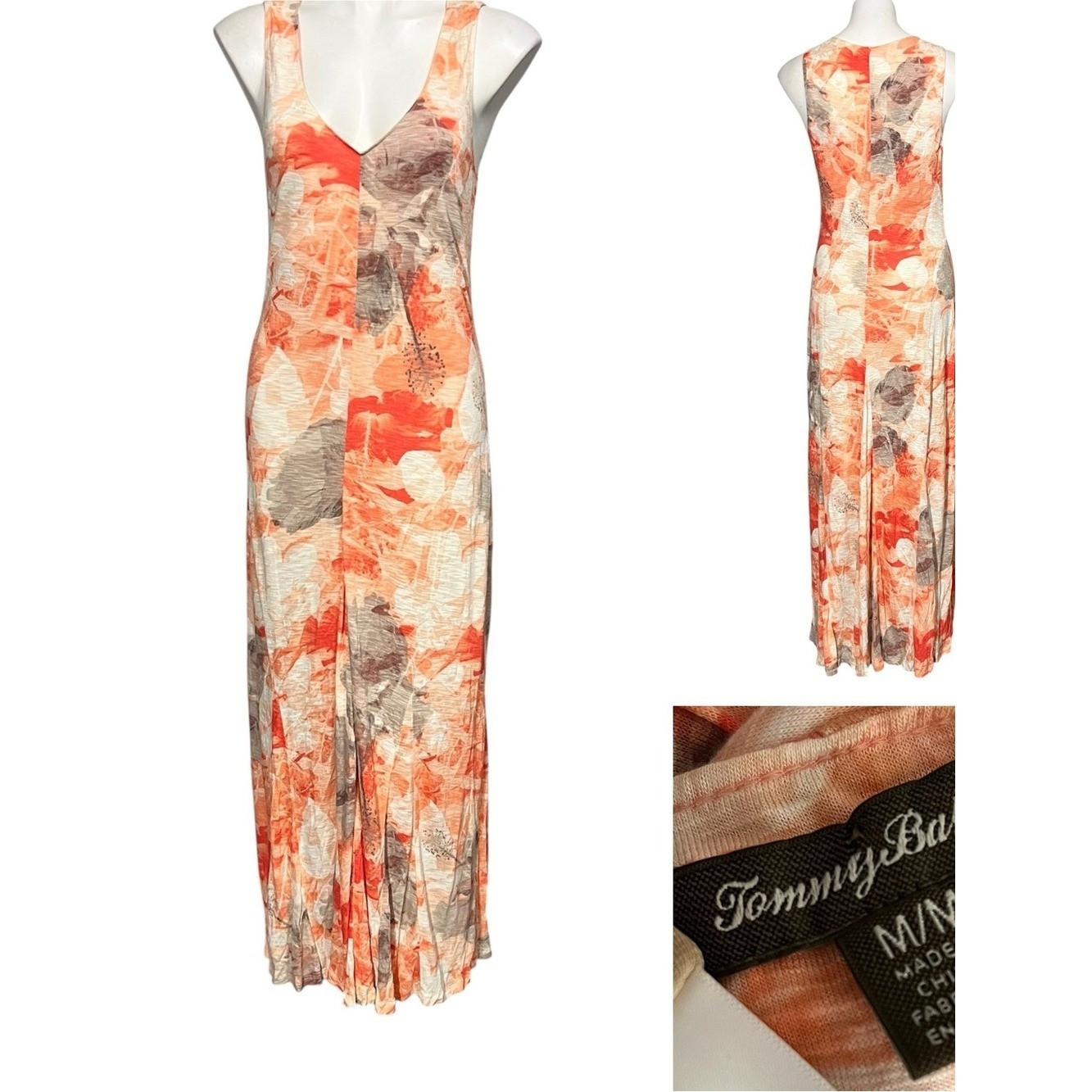 Tommy Bahama maxi dress sz M orange multicolor sleeveless casual vacation resort