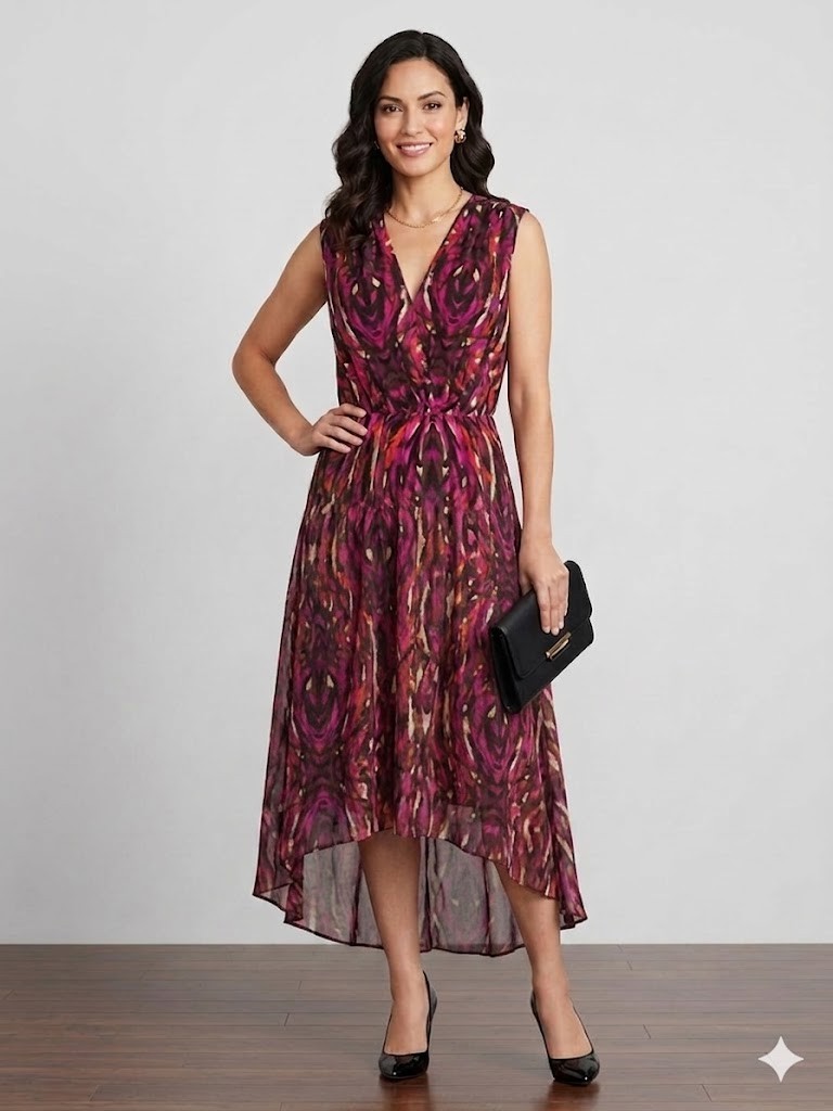 Presley Skye Silk Tiered High-Low Hem Dress Size Medium