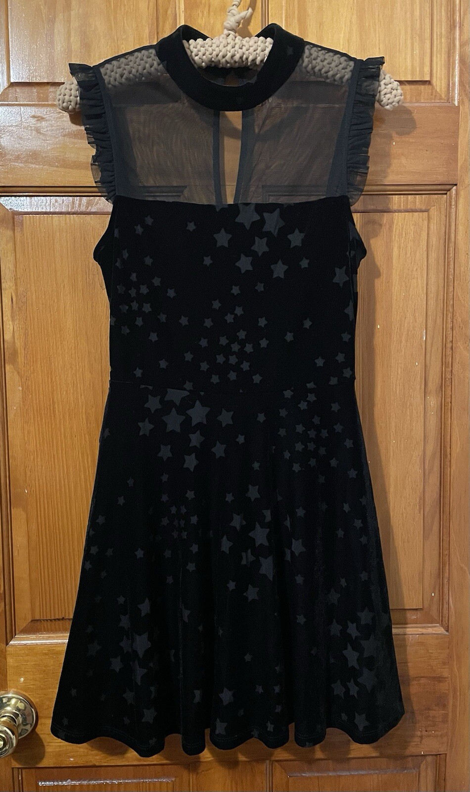 Teeze Me Velvet Swing Dress Y2K Goth Celestial Stars Ruffled Sleeves Juniors 5/6