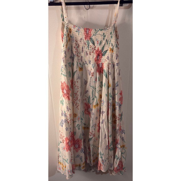 Old Navy Pink White Floral Smocked Cami Midi Dress Sundress Casual Vacation