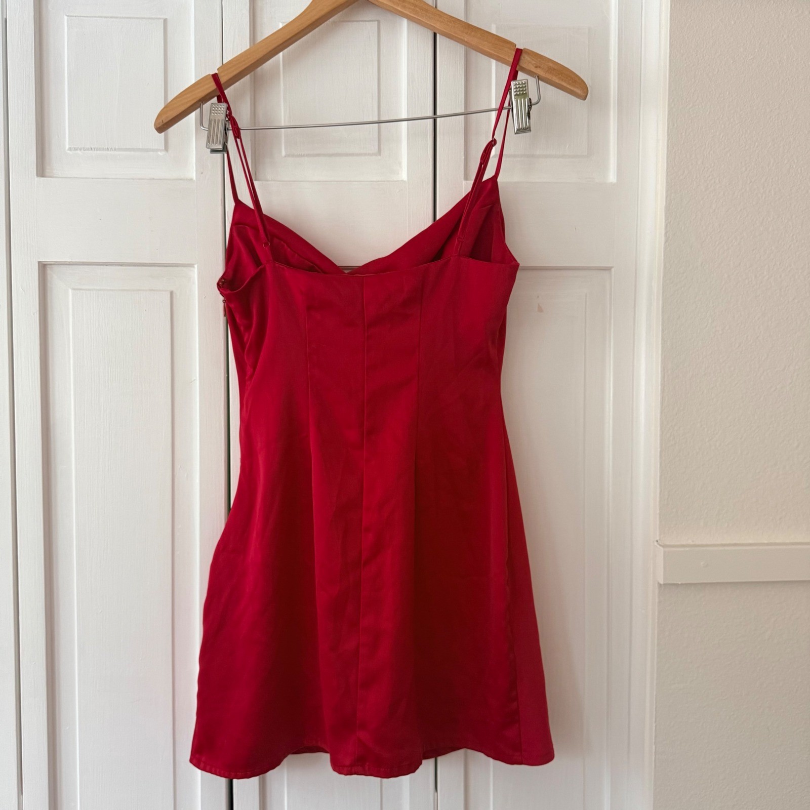 Y2K Urban Outfitters Red Satin Slip Dress Mini Cowl Neck D XS Adjustable Straps
