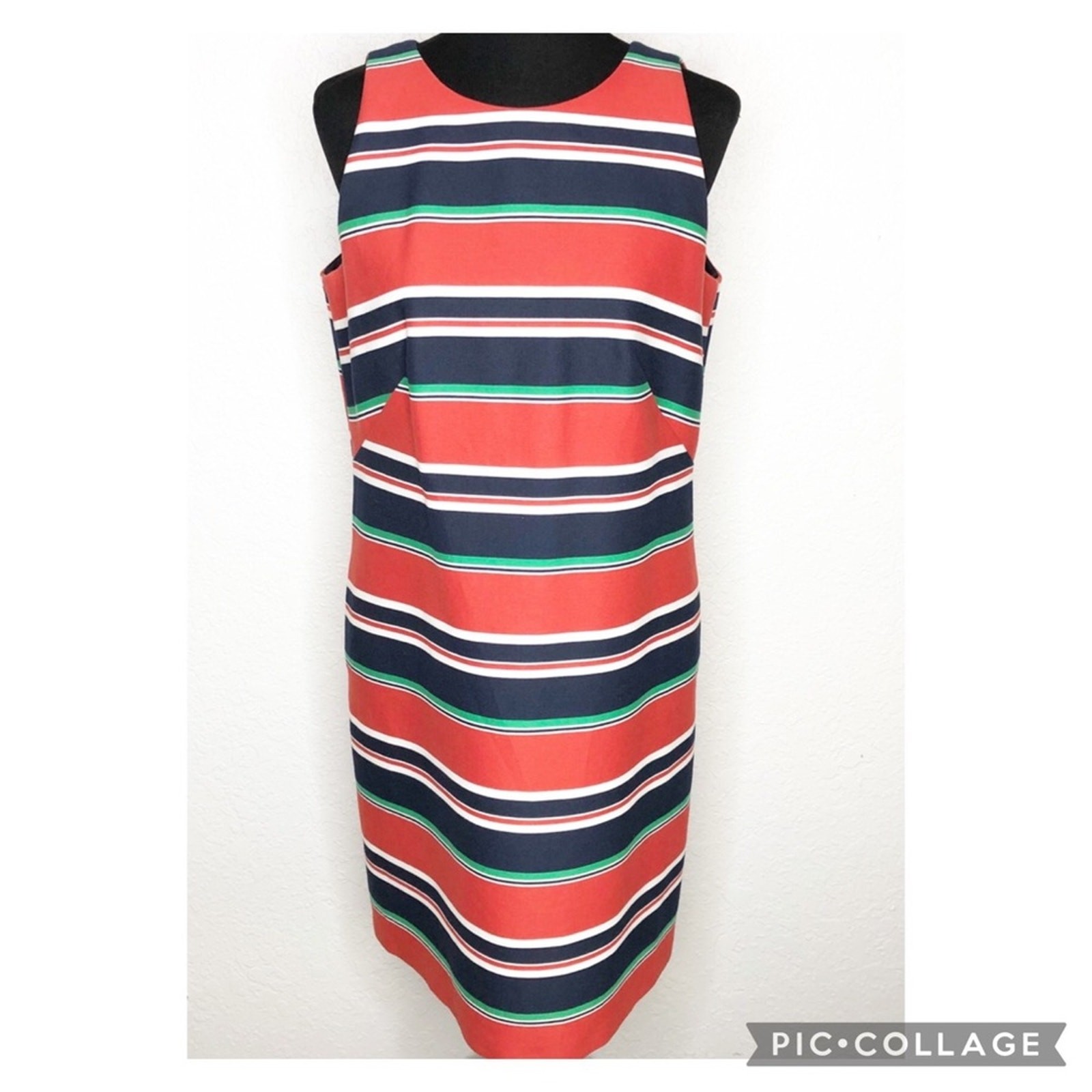 Brooks Brothers red white navy green striped sleeveless dress size 8