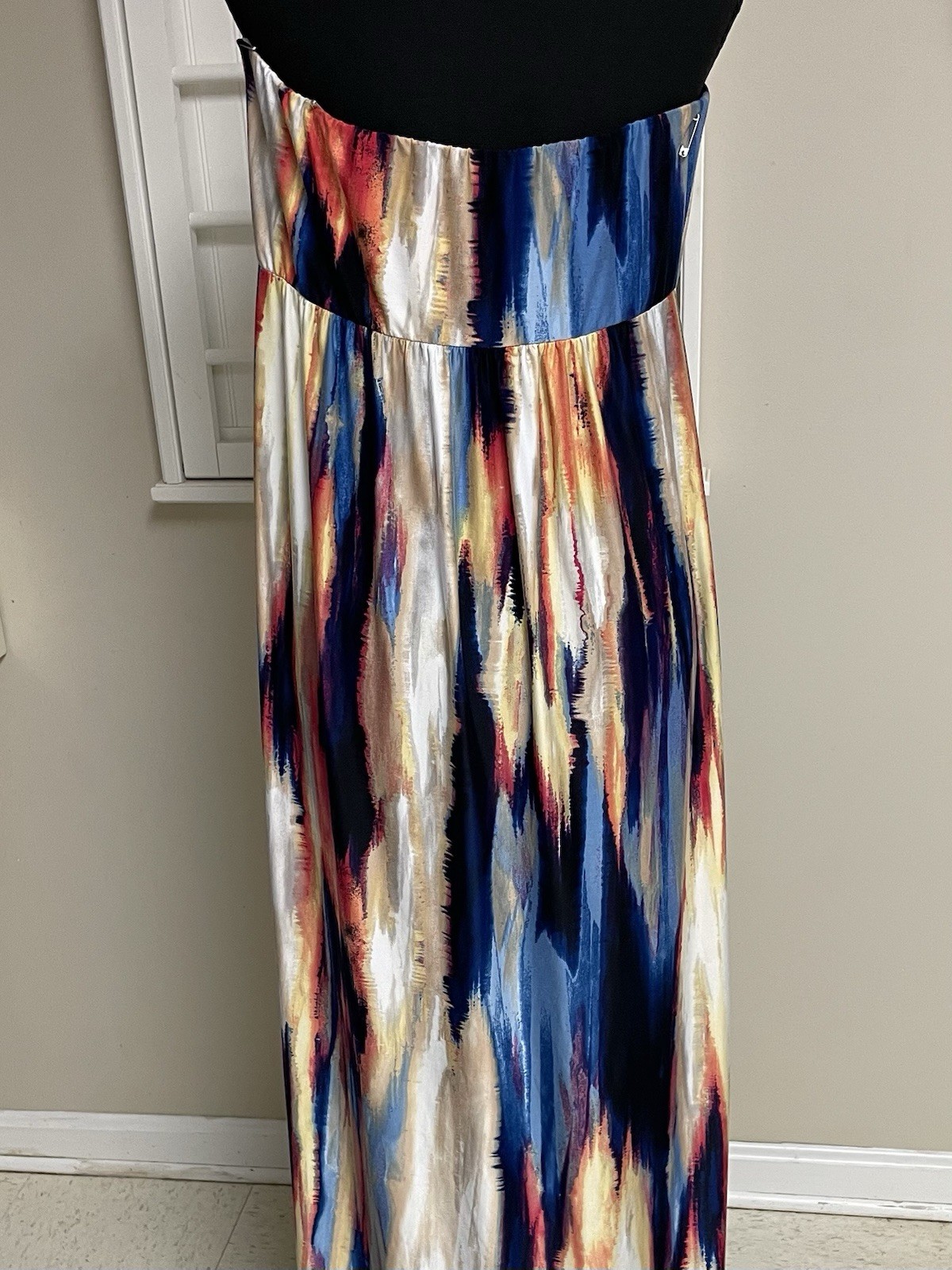 Soma Multicolor Abstract Strapless Maxi Dress Long Stretch Knit L Poly Spandex