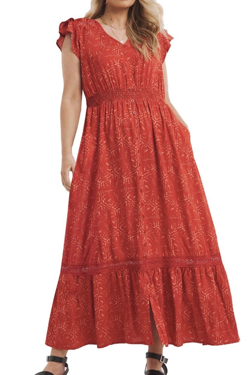 *BNWT* Size 30 Joe Browns Red Printed Boho Lace Maxi Dress