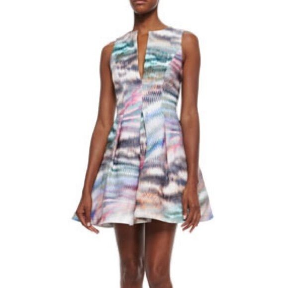 NWT Alexis Matthew Pleated Printed Twill Dress Mini Fit Flare Party Sz XS