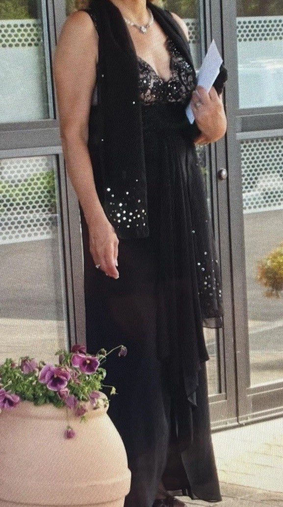 Black Sequin V-Neck Sleeveless Long Gown Rayon Women’s Regular Size 12