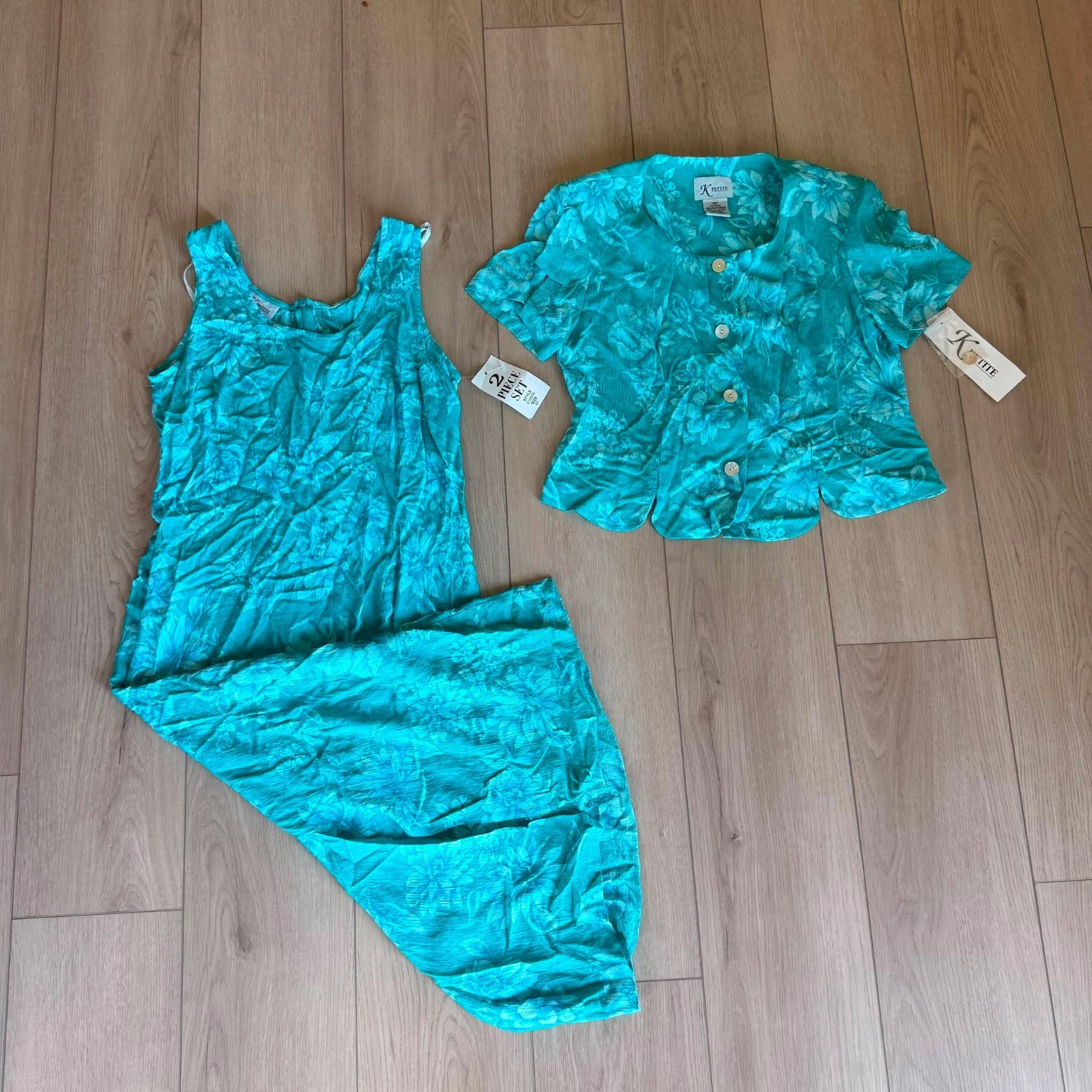 NWT K petite Blue Hawaiian dress/coverup set