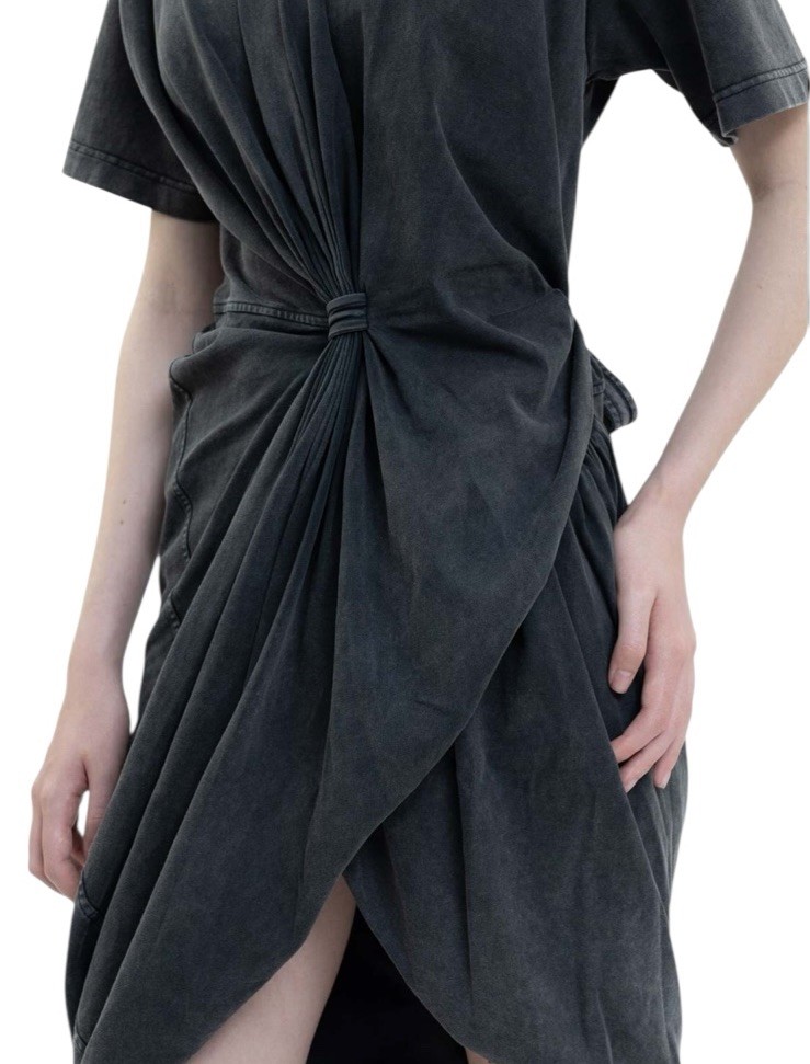 Y/PROJECT Dark Washed Grey TWISTED T-SHIRT Dress Draped Ruched Waist Size M US 6
