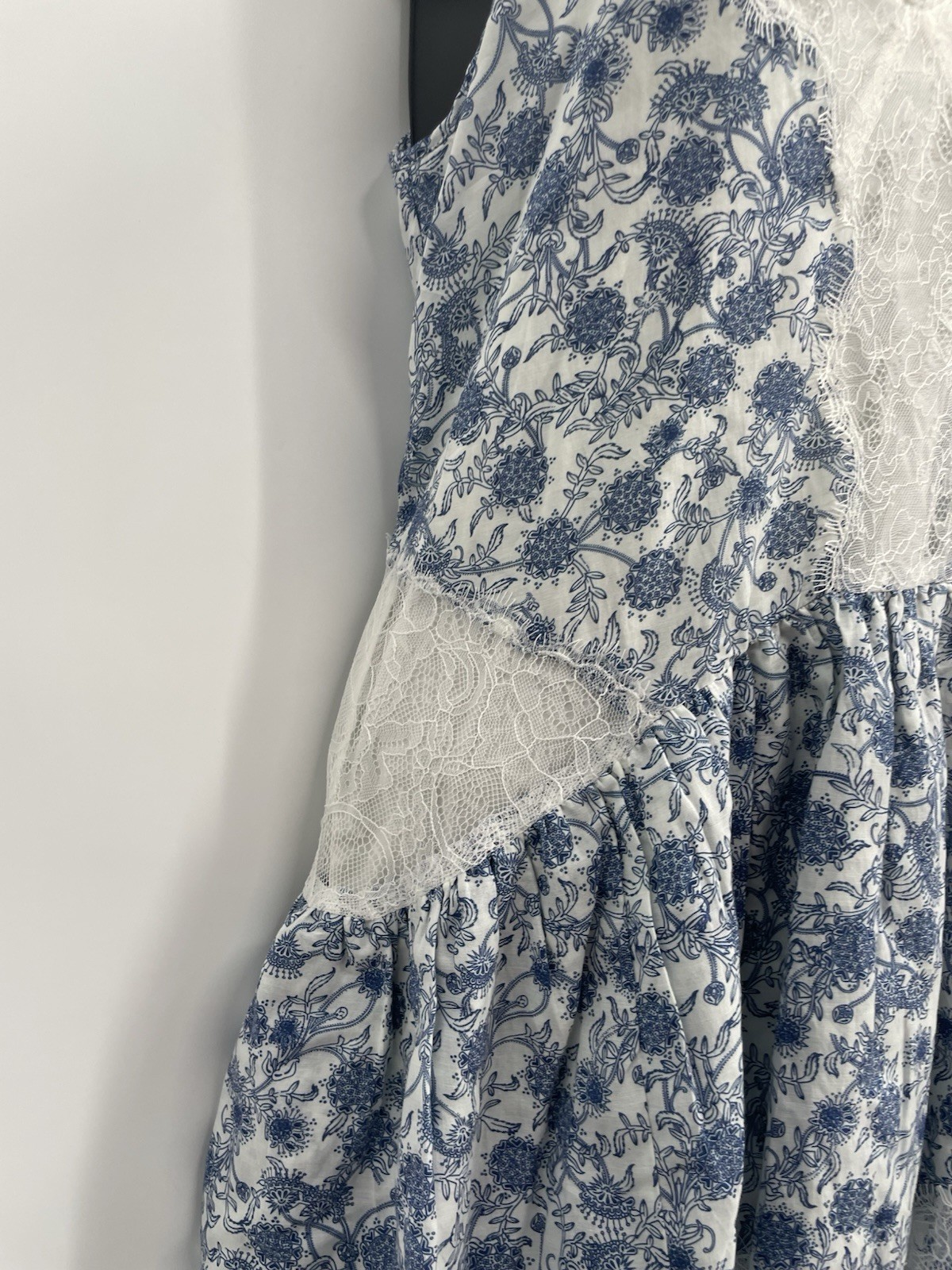 MAeve Womens Floral Blue / Ivory Pattern Sleeveless Lace Trim Mini Dress Size XS